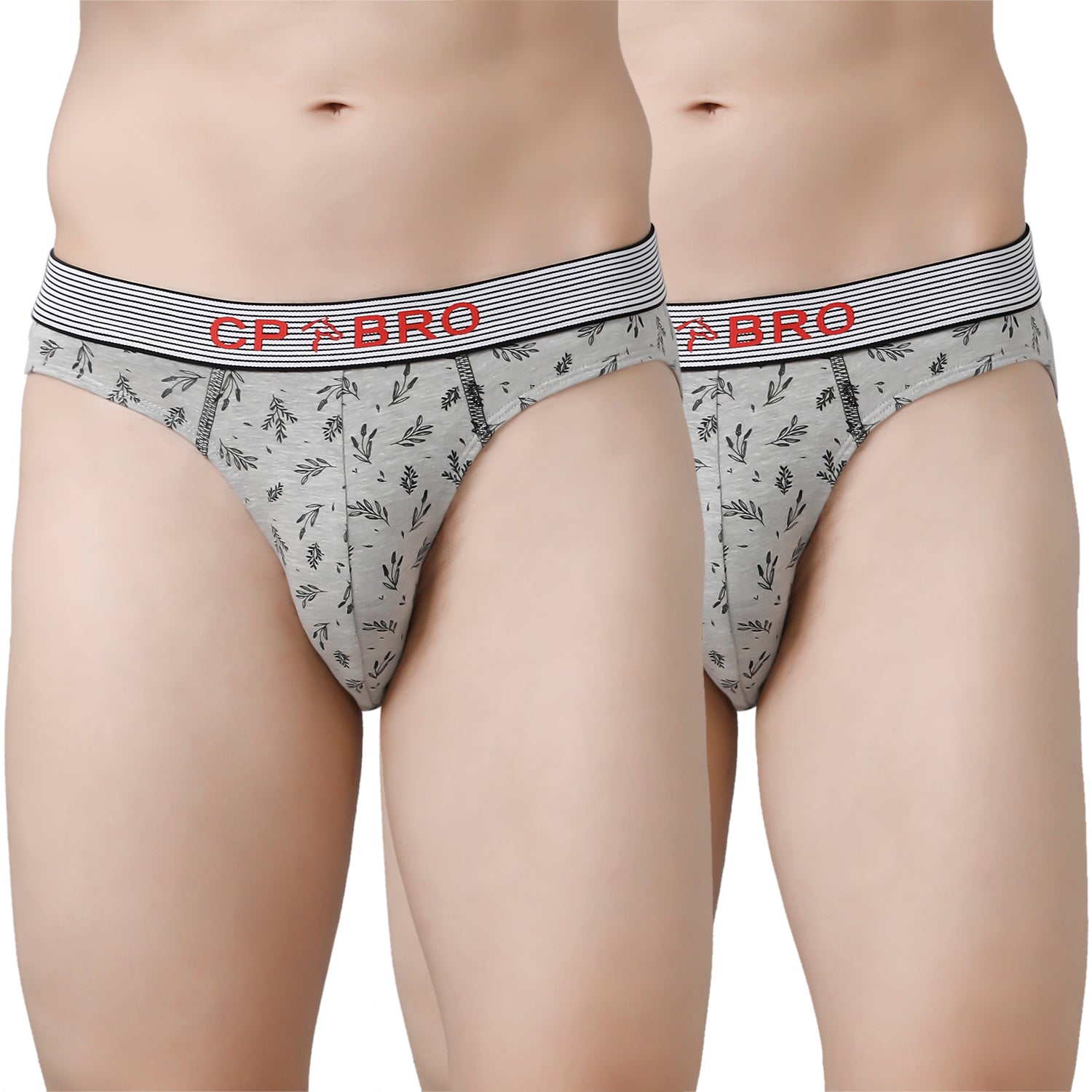 CP BRO Men's Printed Briefs with Exposed Waistband Value Pack - Grey (Pack of 2)