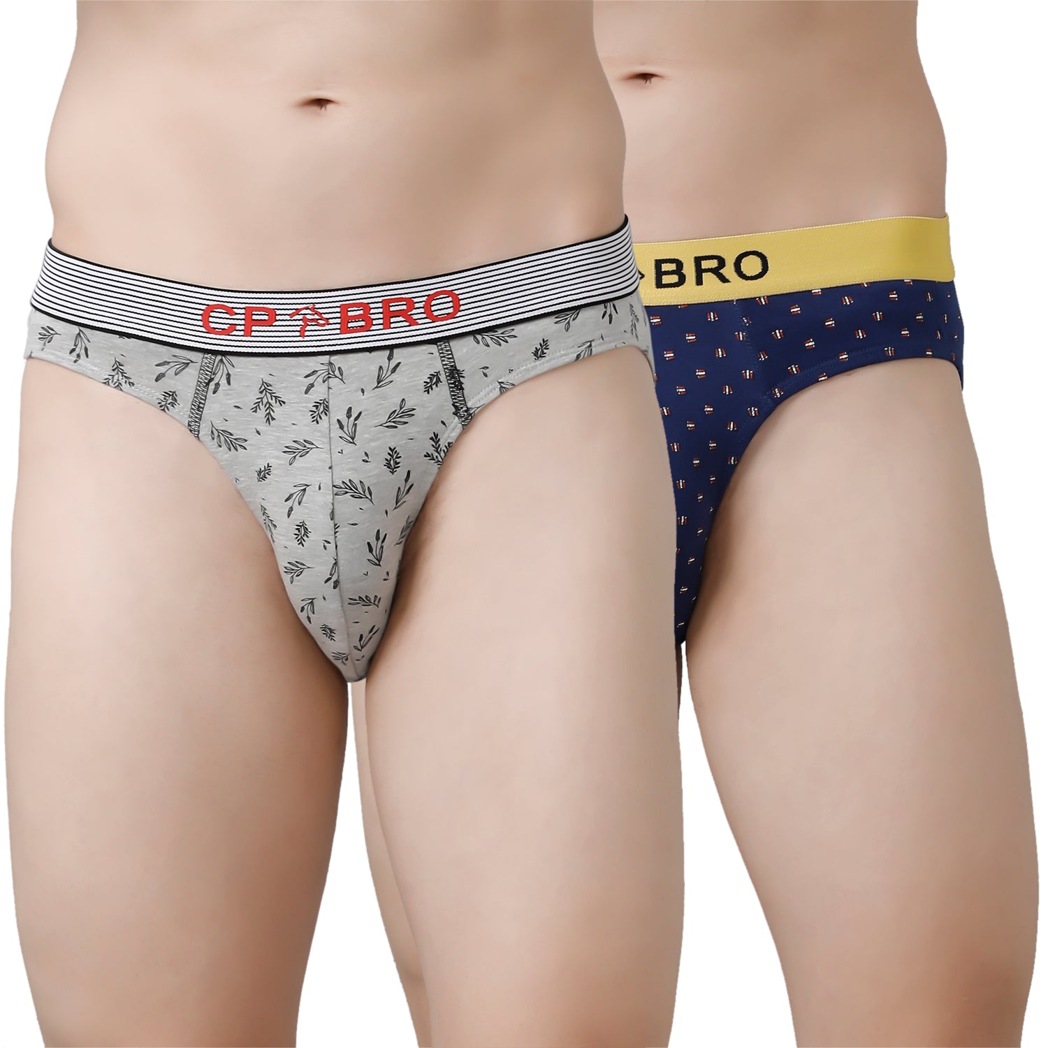 CP BRO Men's Printed Briefs with Exposed Waistband Value Pack - Grey & Navy (Pack of 2)