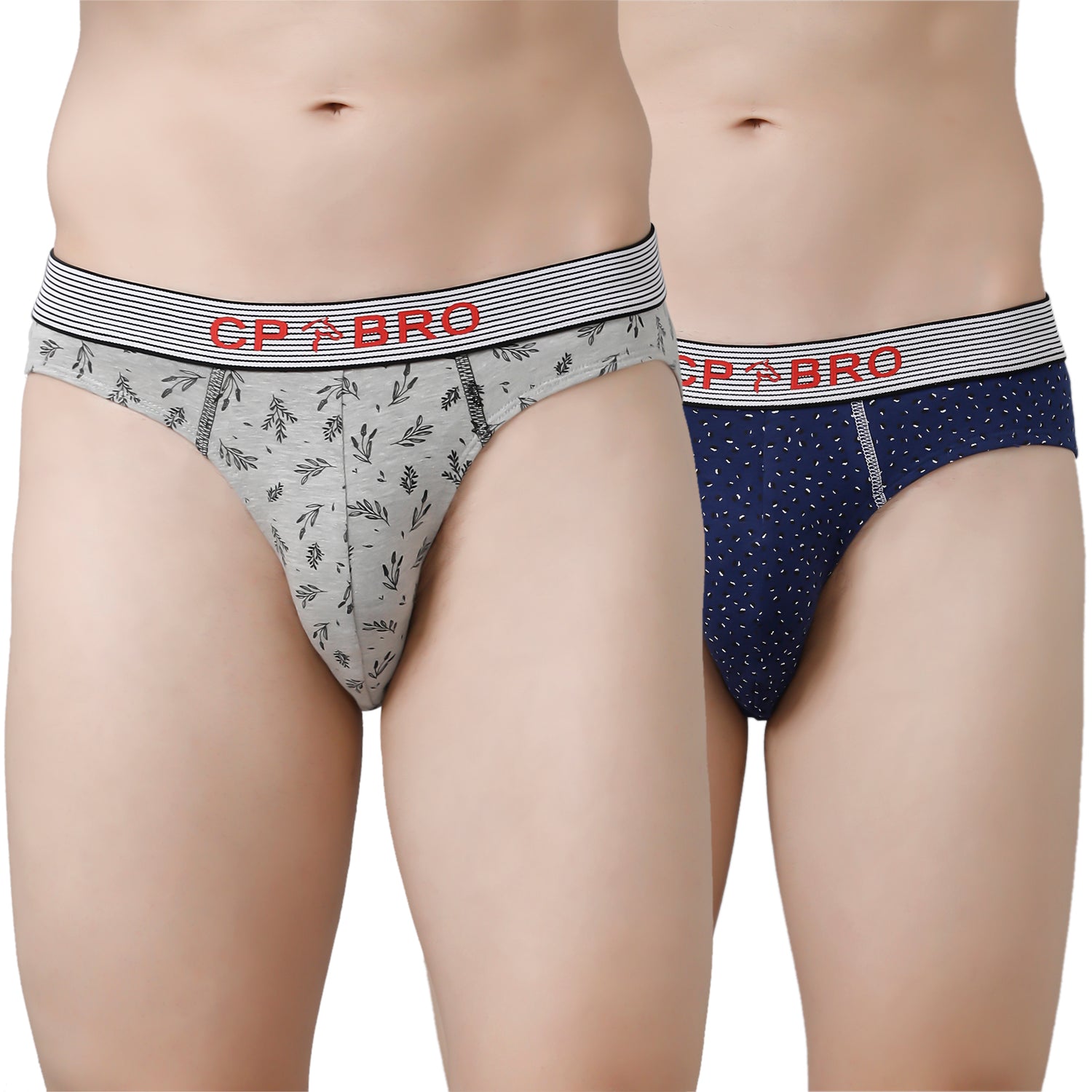 CP BRO Men's Printed Briefs with Exposed Waistband Value Pack - Grey & Navy Dot (Pack of 2)
