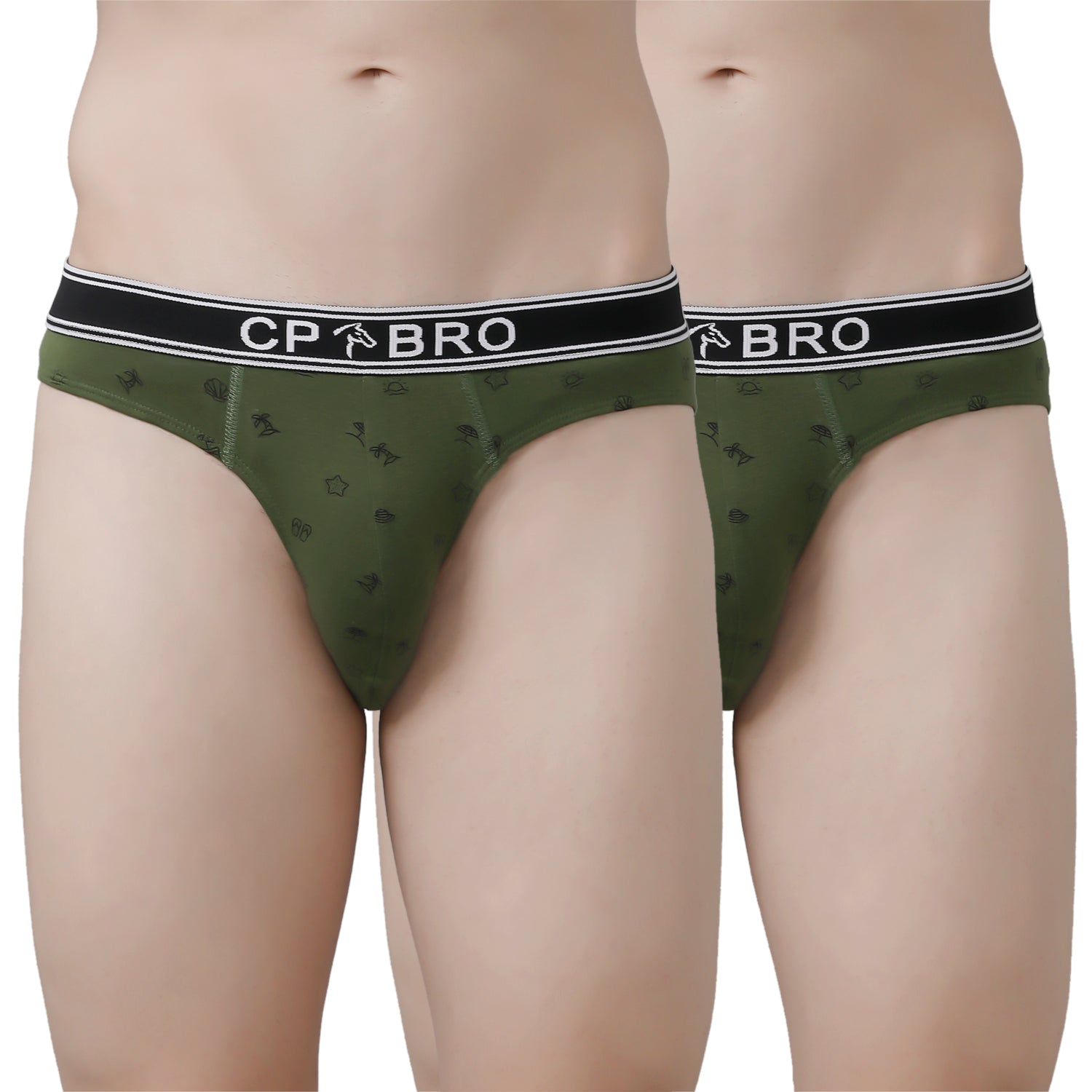 CP BRO Men's Printed Briefs with Exposed Waistband Value Pack - Olive
