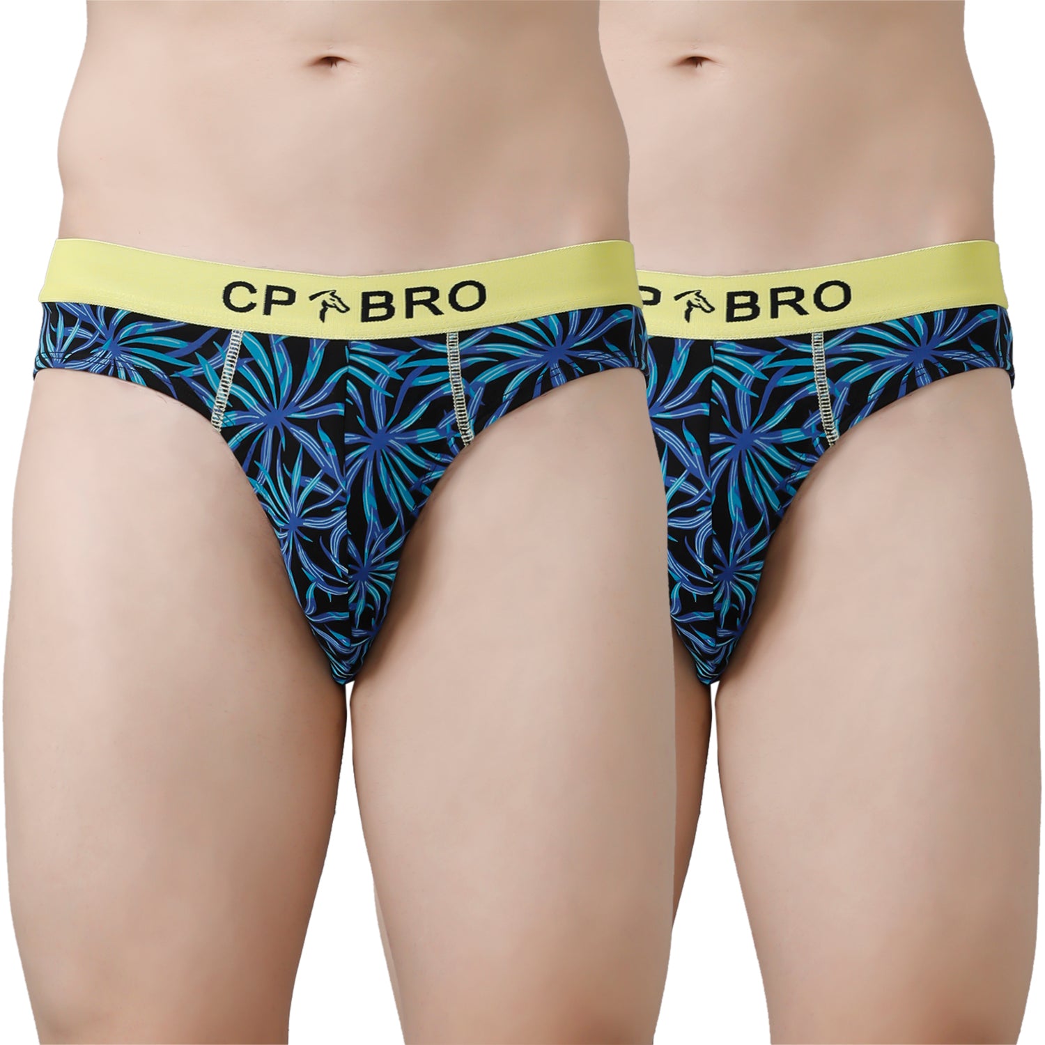 CP BRO Men's Printed Briefs with Exposed Waistband Value Pack - Blue Leaf & Blue Leaf (Pack of 2)