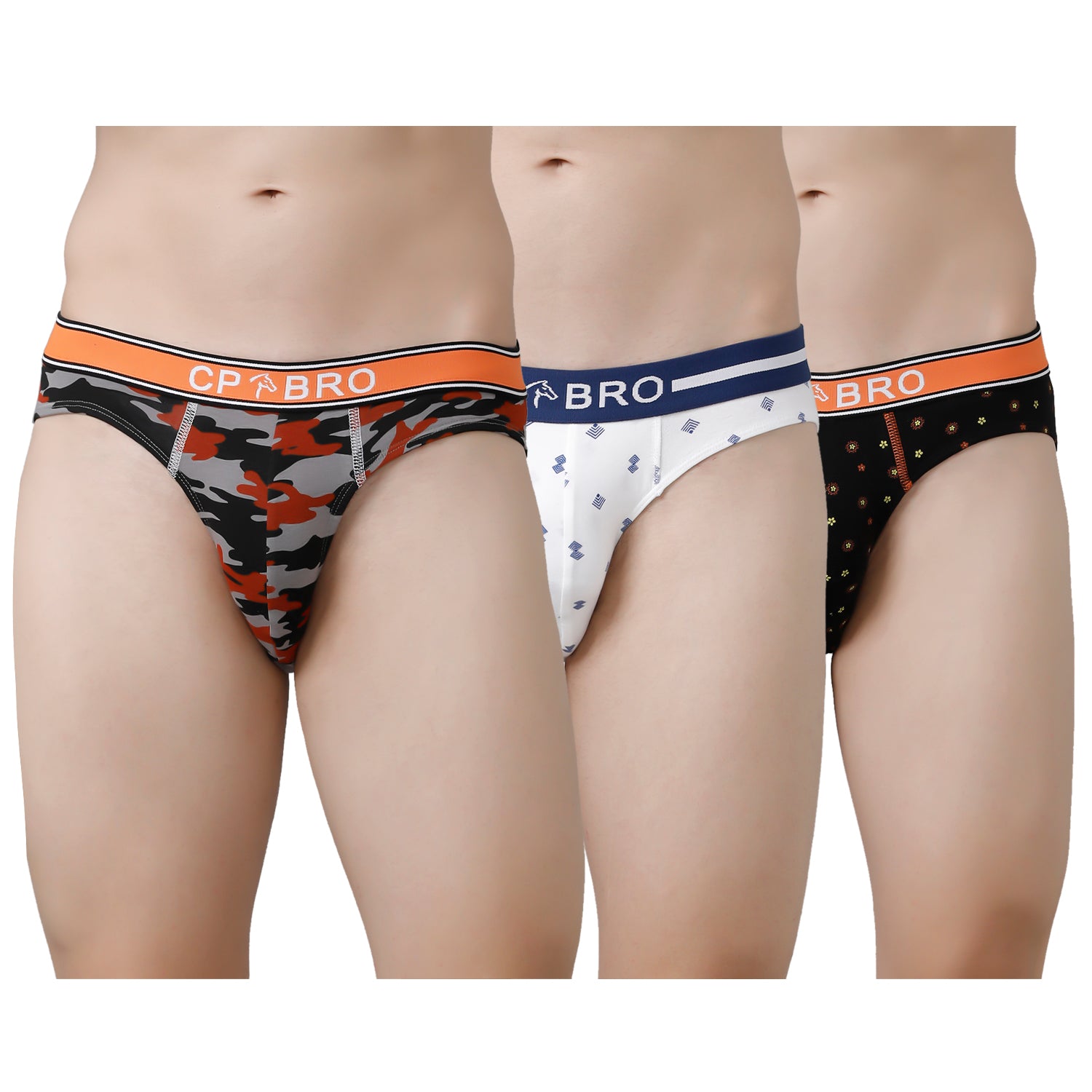 CP BRO Men's Printed Briefs with Exposed Waistband Value Pack - Multicolor (Pack of 3)