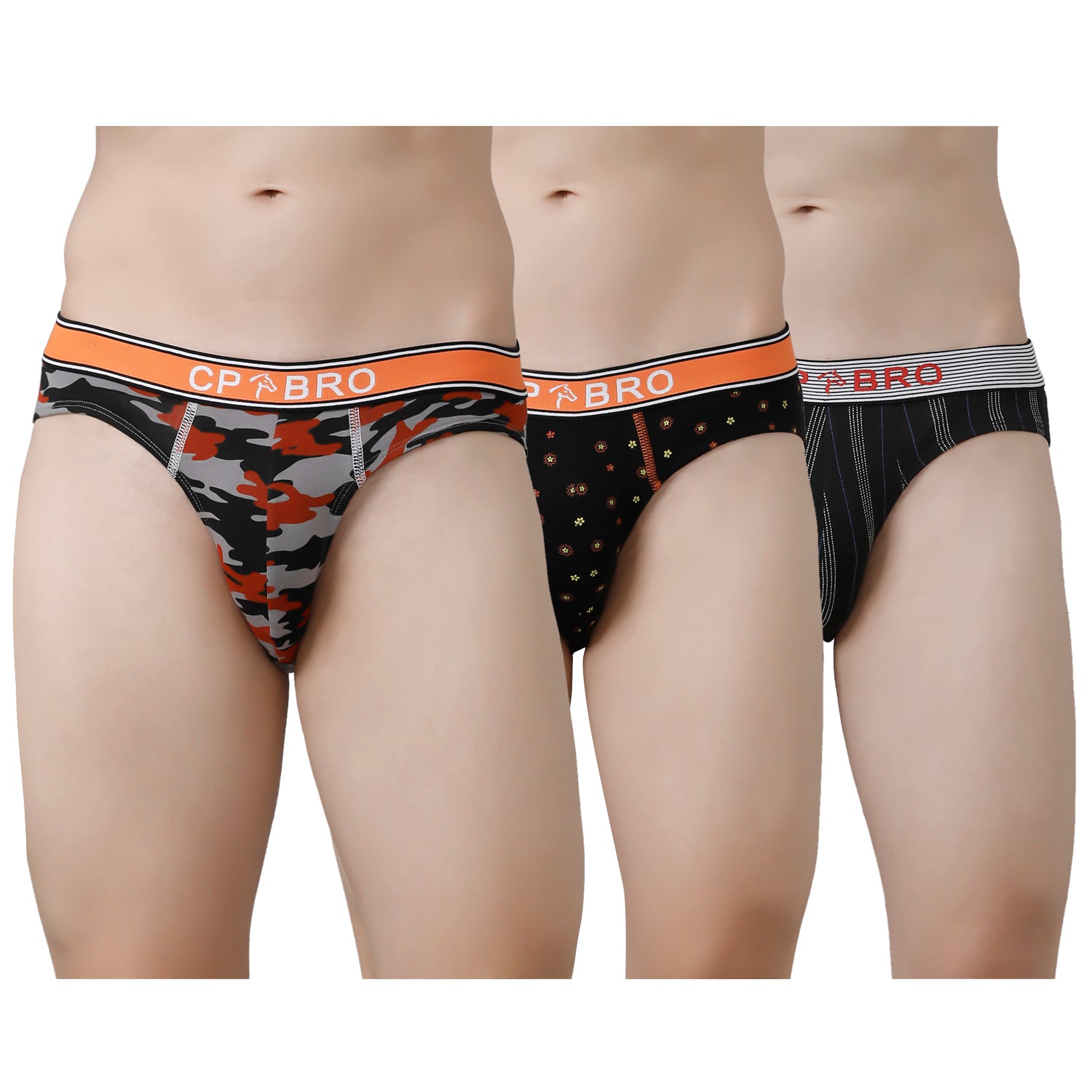 CP BRO Men's Printed Briefs with Exposed Waistband Value Pack - Multicolor (Pack of 3)