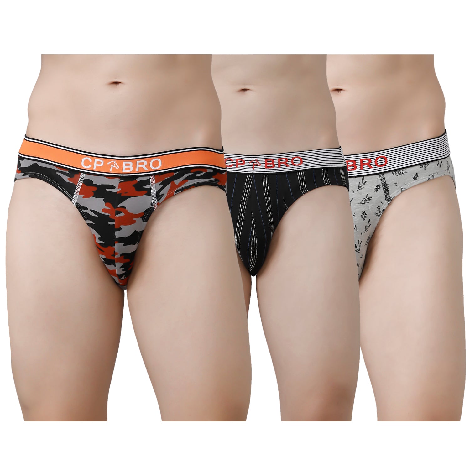 CP BRO Men's Printed Briefs with Exposed Waistband Value Pack - Multicolor (Pack of 3)