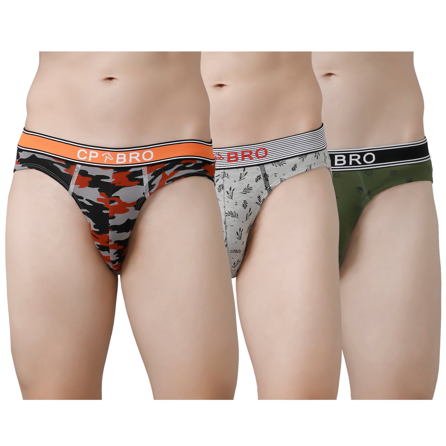 CP BRO Men's Printed Briefs with Exposed Waistband Value Pack - Multicolor (Pack of 3)