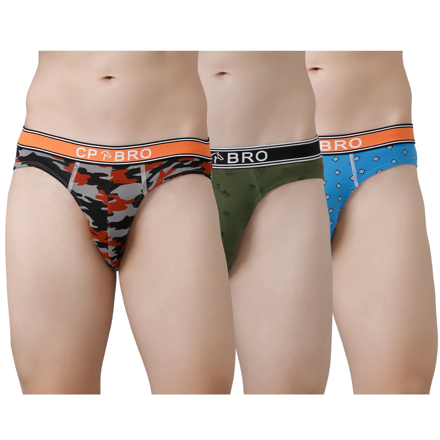 CP BRO Men's Printed Briefs with Exposed Waistband Value Pack - Multicolor (Pack of 3)