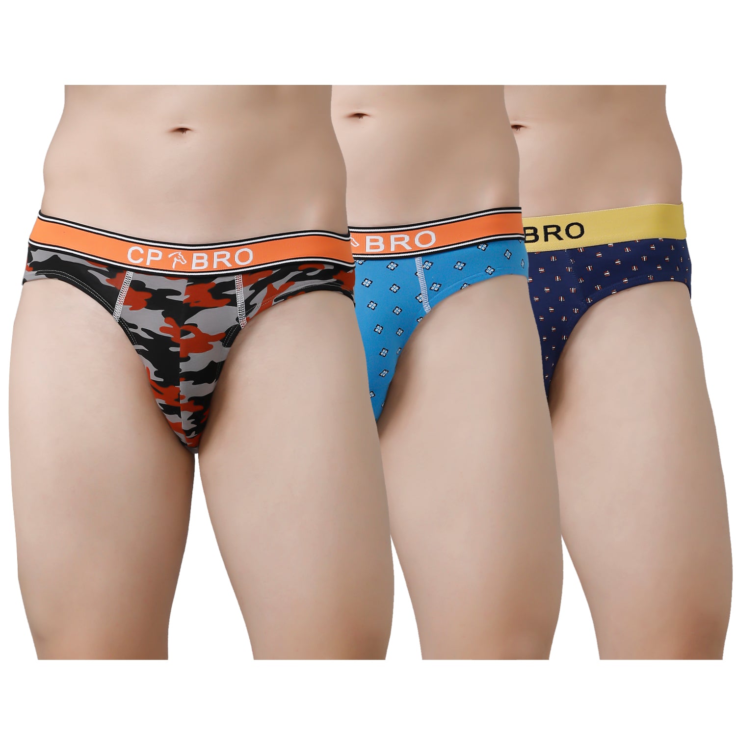 CP BRO Men's Printed Briefs with Exposed Waistband Value Pack - Multicolor (Pack of 3)