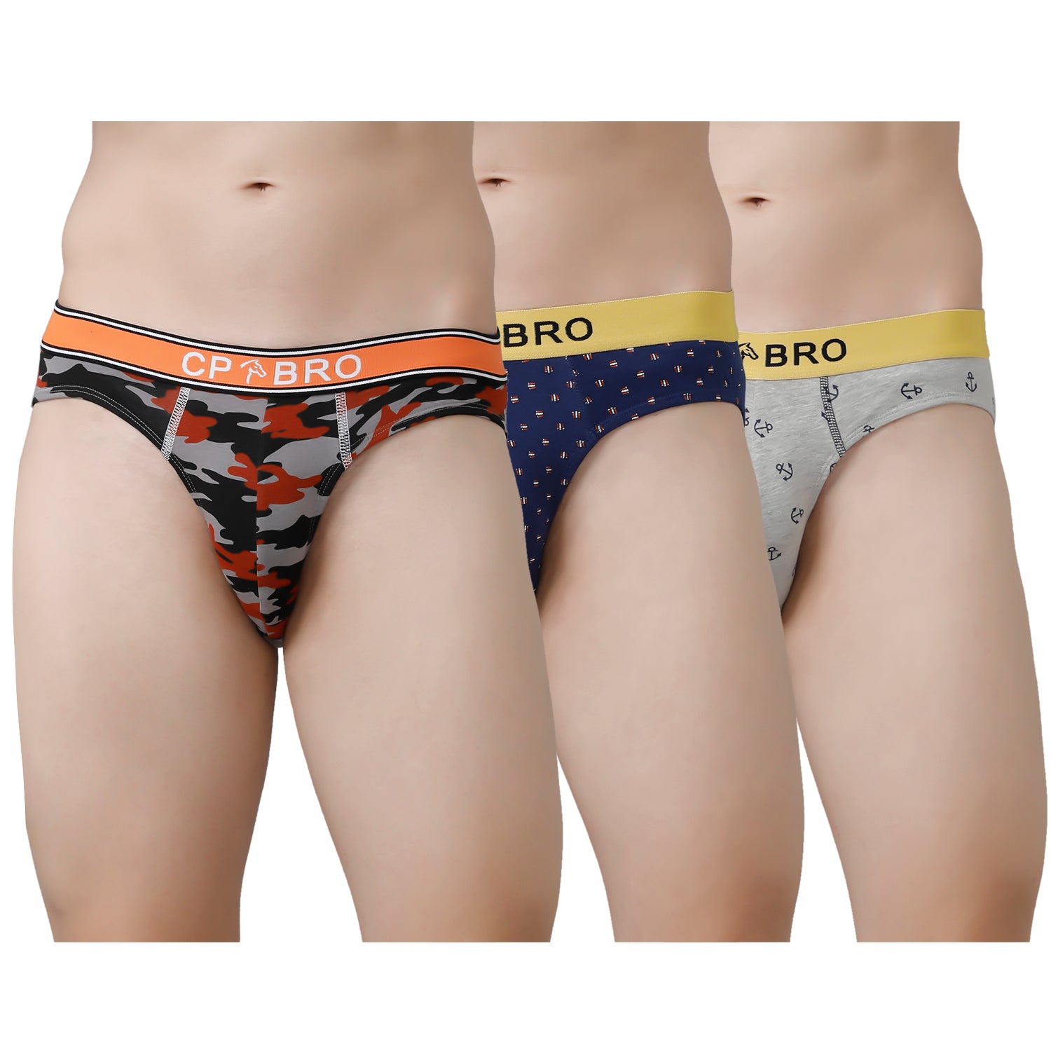 CP BRO Men's Printed Briefs with Exposed Waistband Value Pack - Multicolor (Pack of 3)