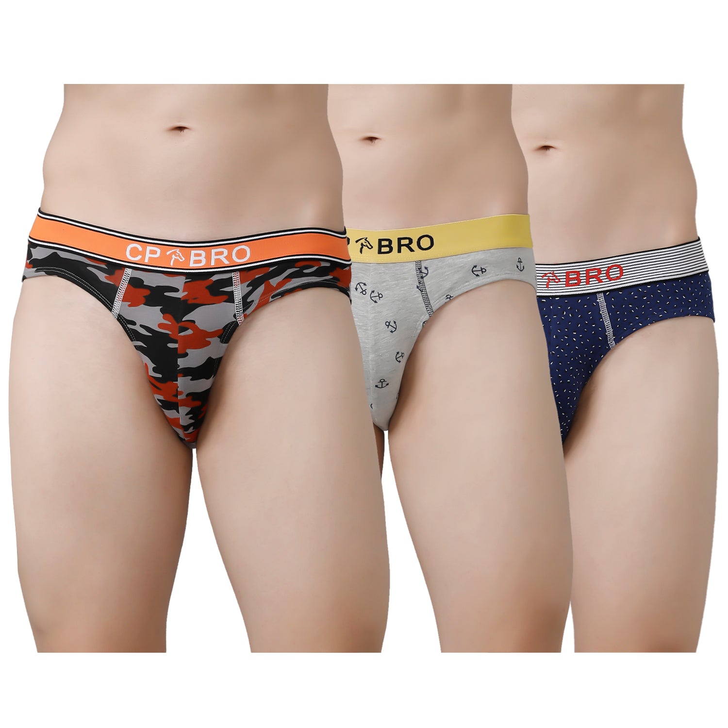 CP BRO Men's Printed Briefs with Exposed Waistband Value Pack - Multicolor (Pack of 3)