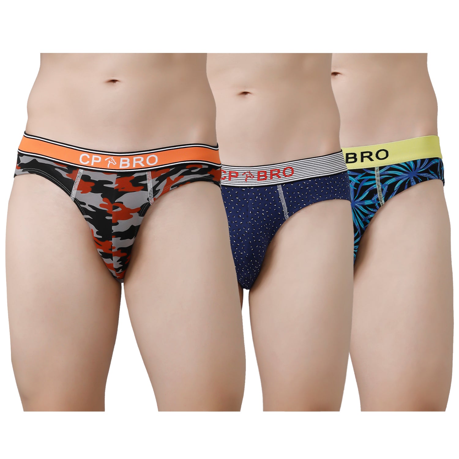CP BRO Men's Printed Briefs with Exposed Waistband Value Pack - Multicolor (Pack of 3)