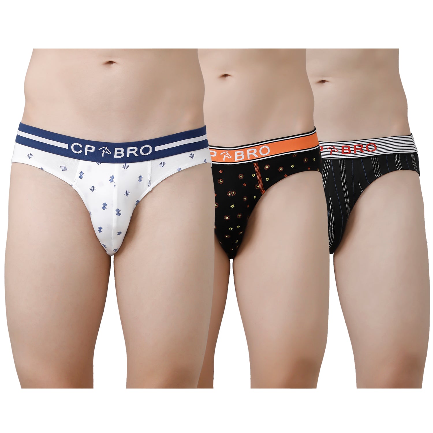 CP BRO Men's Printed Briefs with Exposed Waistband Value Pack - Multicolor (Pack of 3)