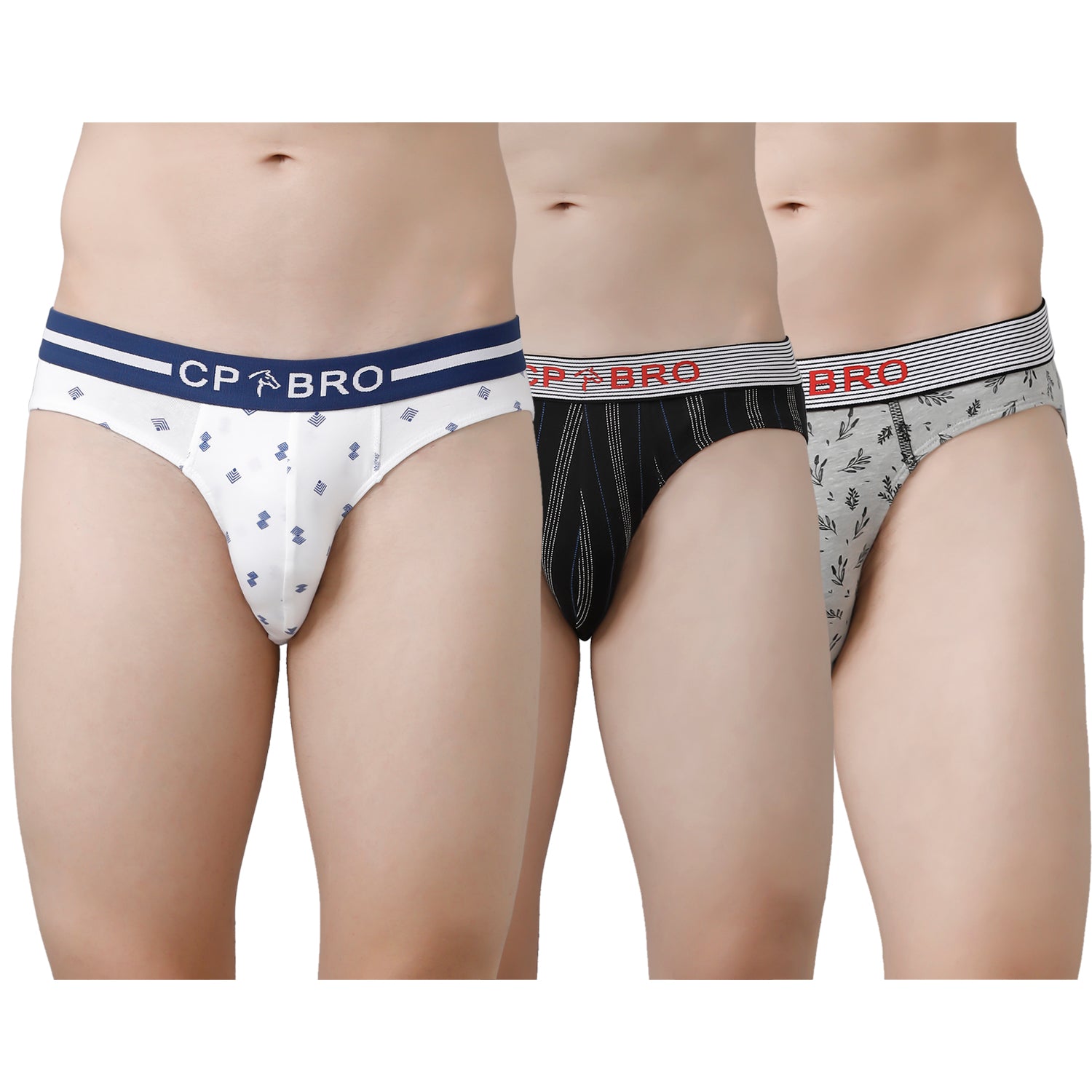 CP BRO Men's Printed Briefs with Exposed Waistband Value Pack - Multicolor (Pack of 3)