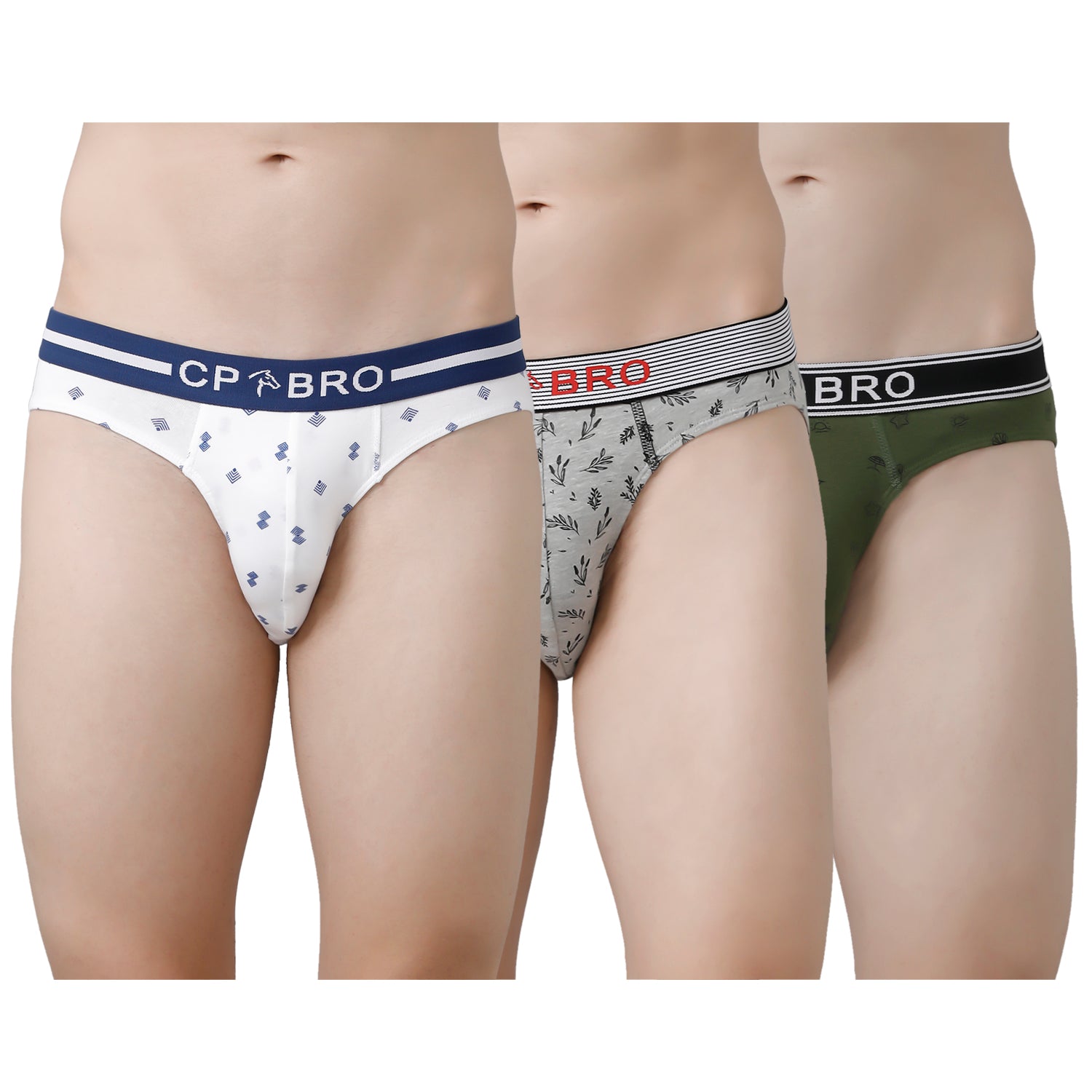 CP BRO Men's Printed Briefs with Exposed Waistband Value Pack - Multicolor (Pack of 3)