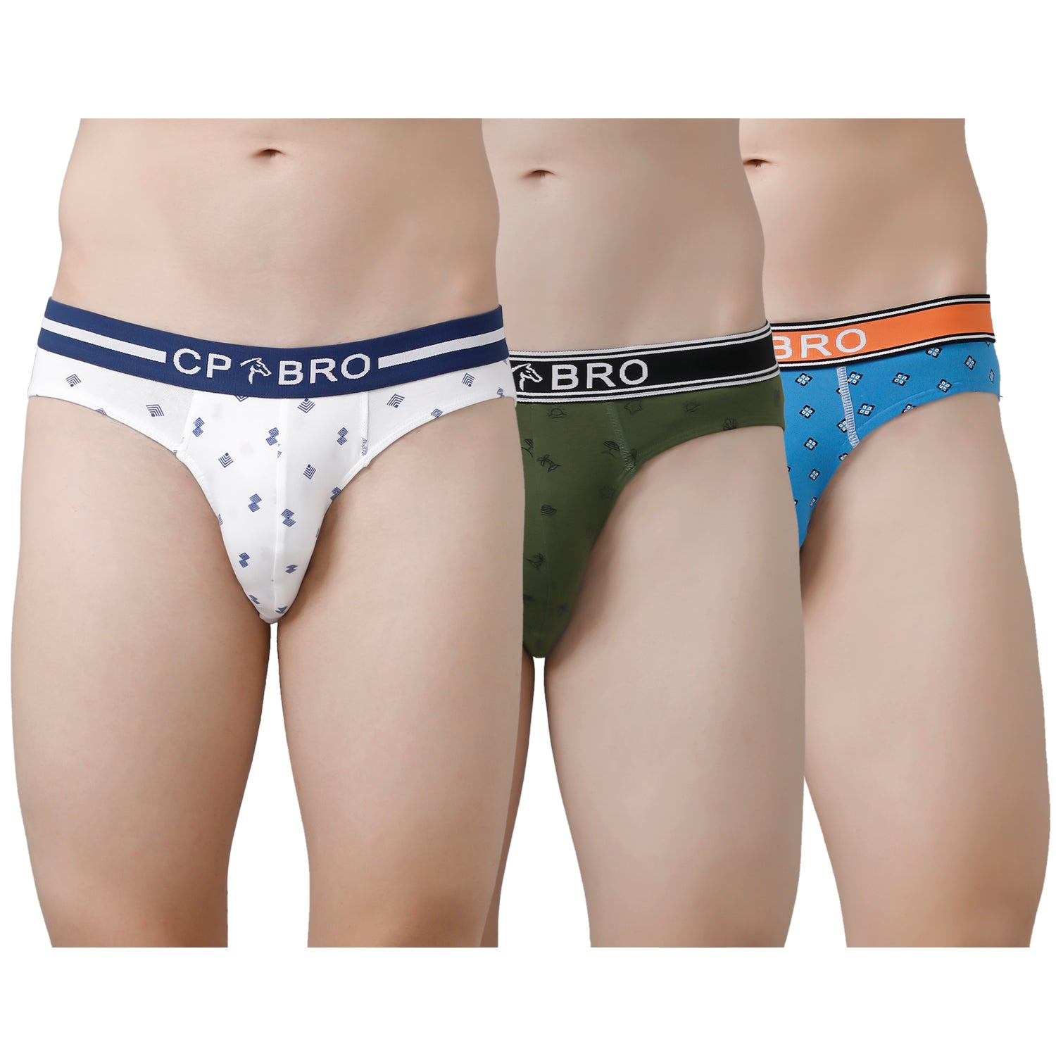 CP BRO Men's Printed Briefs with Exposed Waistband Value Pack - Multicolor (Pack of 3)