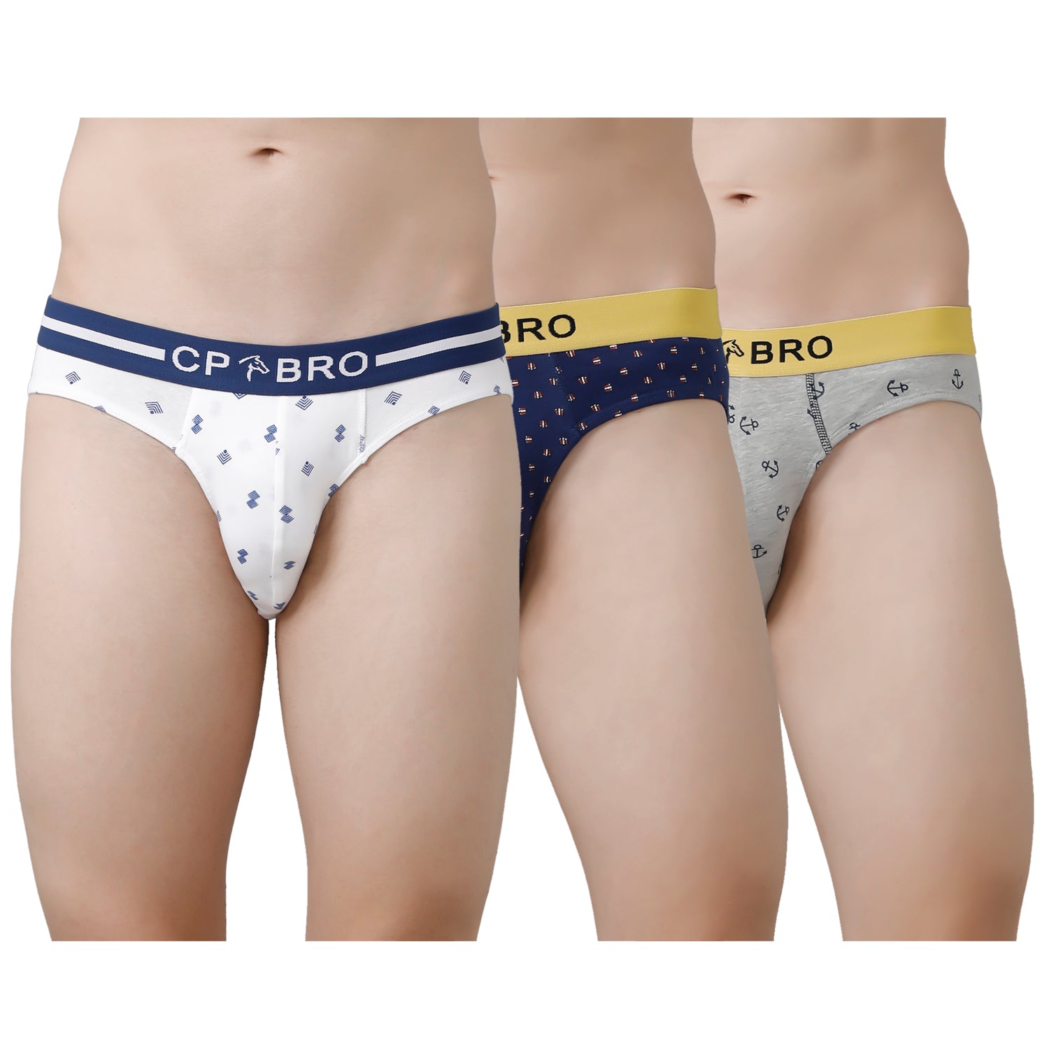 CP BRO Men's Printed Briefs with Exposed Waistband Value Pack - Multicolor (Pack of 3)