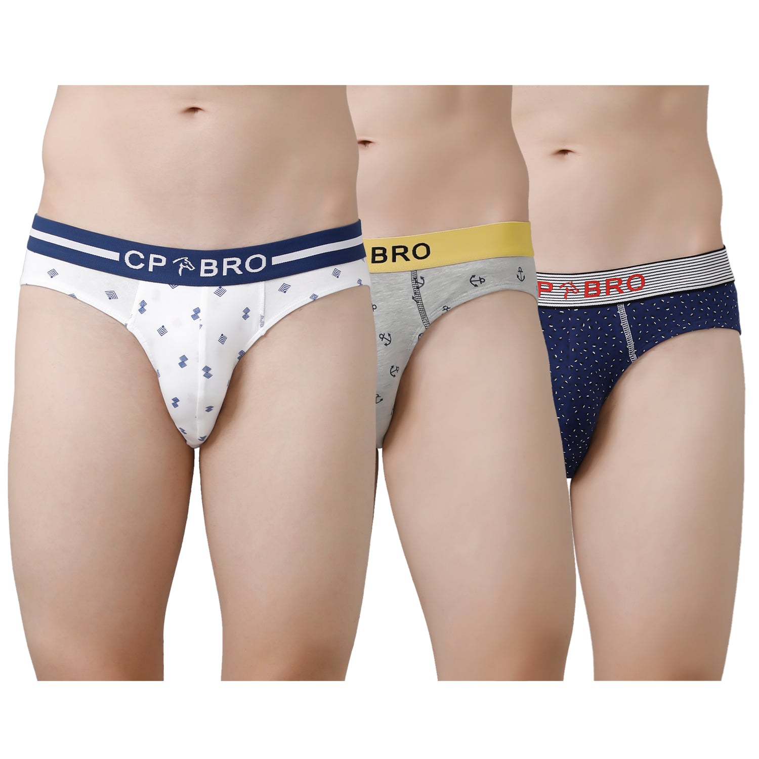 CP BRO Men's Printed Briefs with Exposed Waistband Value Pack - Multicolor (Pack of 3)