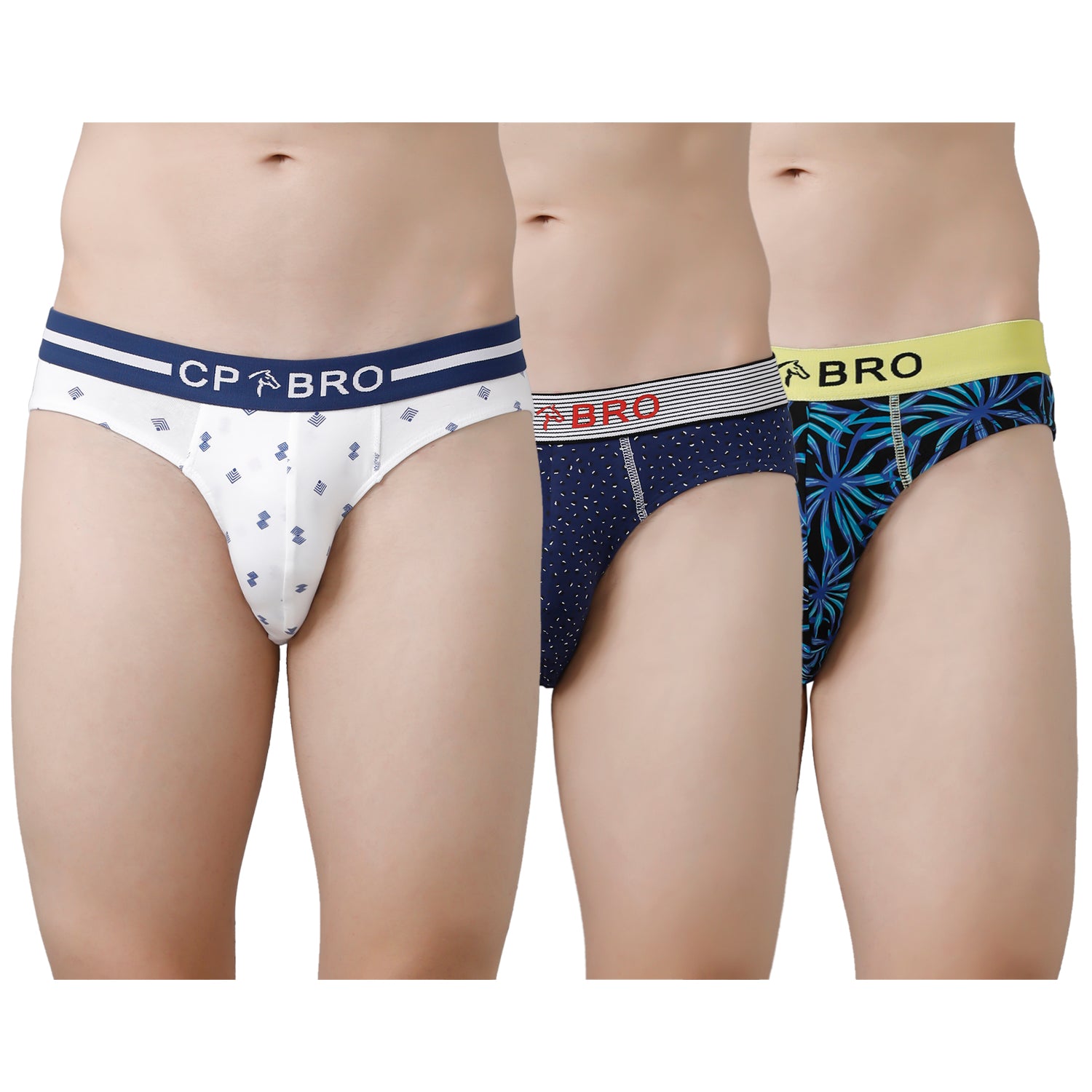 CP BRO Men's Printed Briefs with Exposed Waistband Value Pack - Multicolor (Pack of 3)