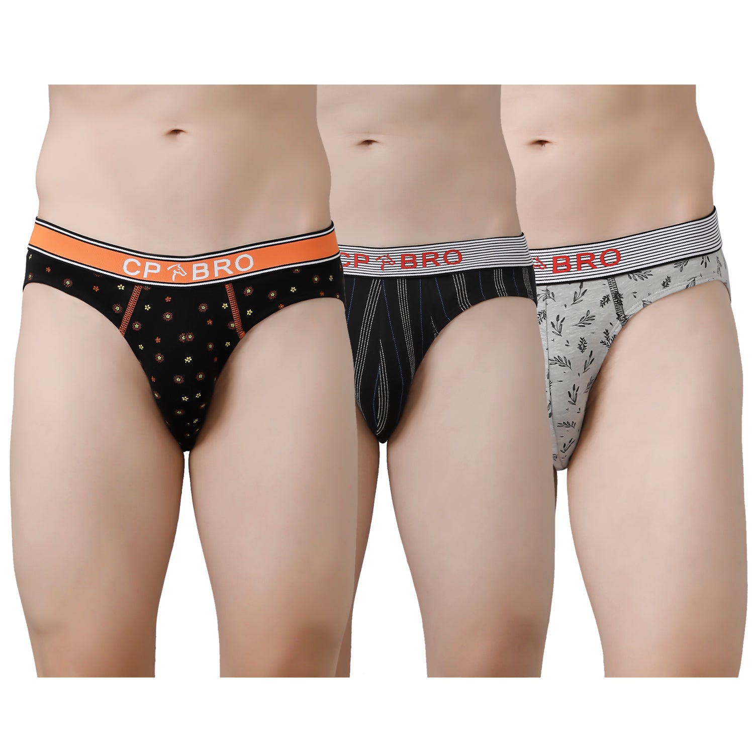 CP BRO Men's Printed Briefs with Exposed Waistband Value Pack - Multicolor (Pack of 3)