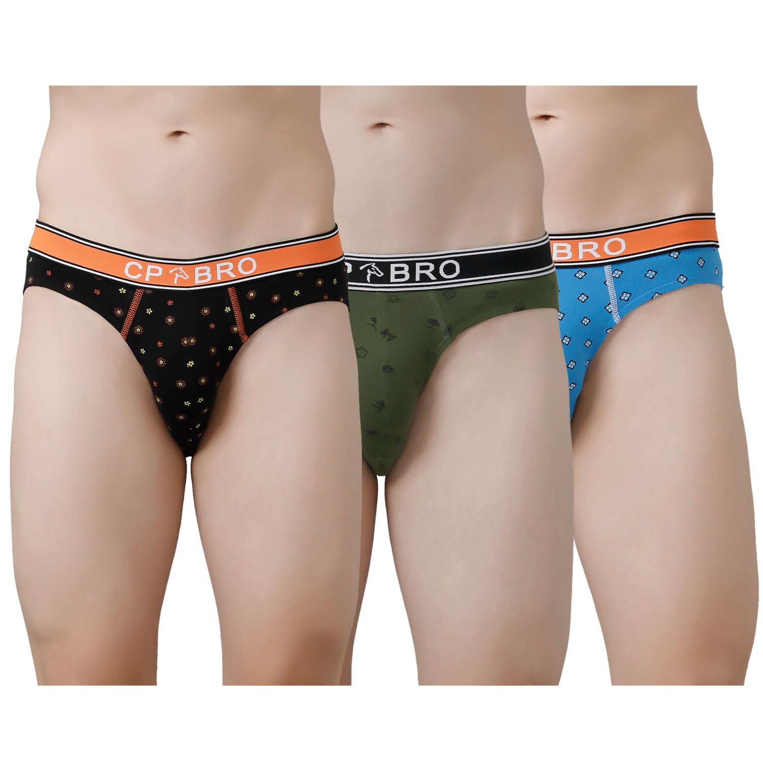 CP BRO Men's Printed Briefs with Exposed Waistband Value Pack - Multicolor (Pack of 3)