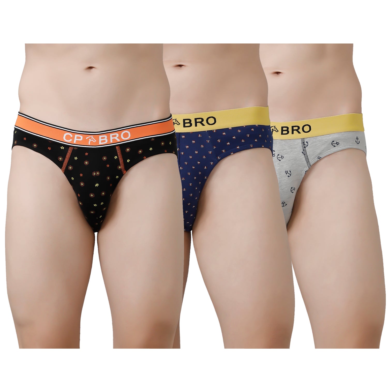 CP BRO Men's Printed Briefs with Exposed Waistband Value Pack - Multicolor (Pack of 3)