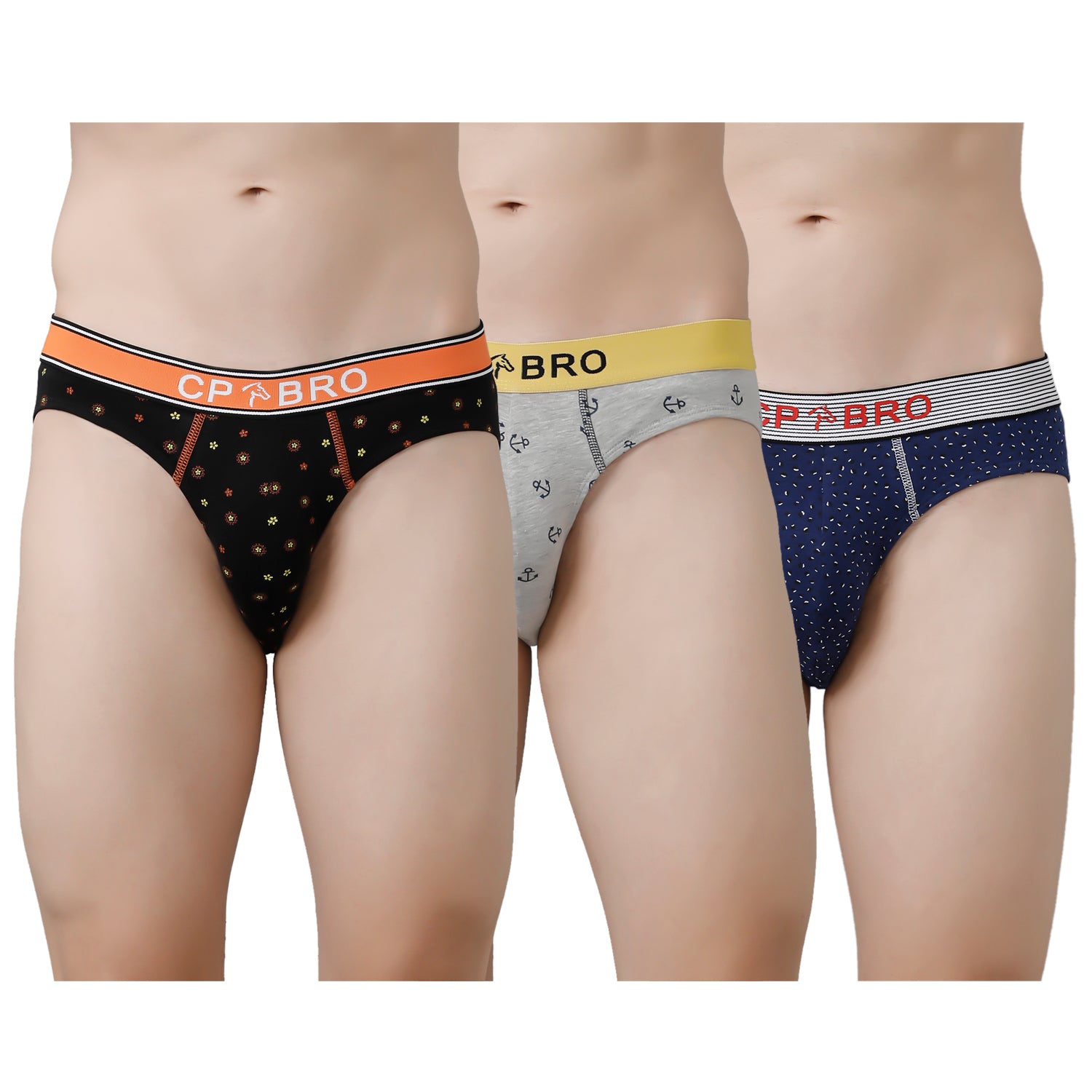 CP BRO Men's Printed Briefs with Exposed Waistband Value Pack - Multicolor (Pack of 3)