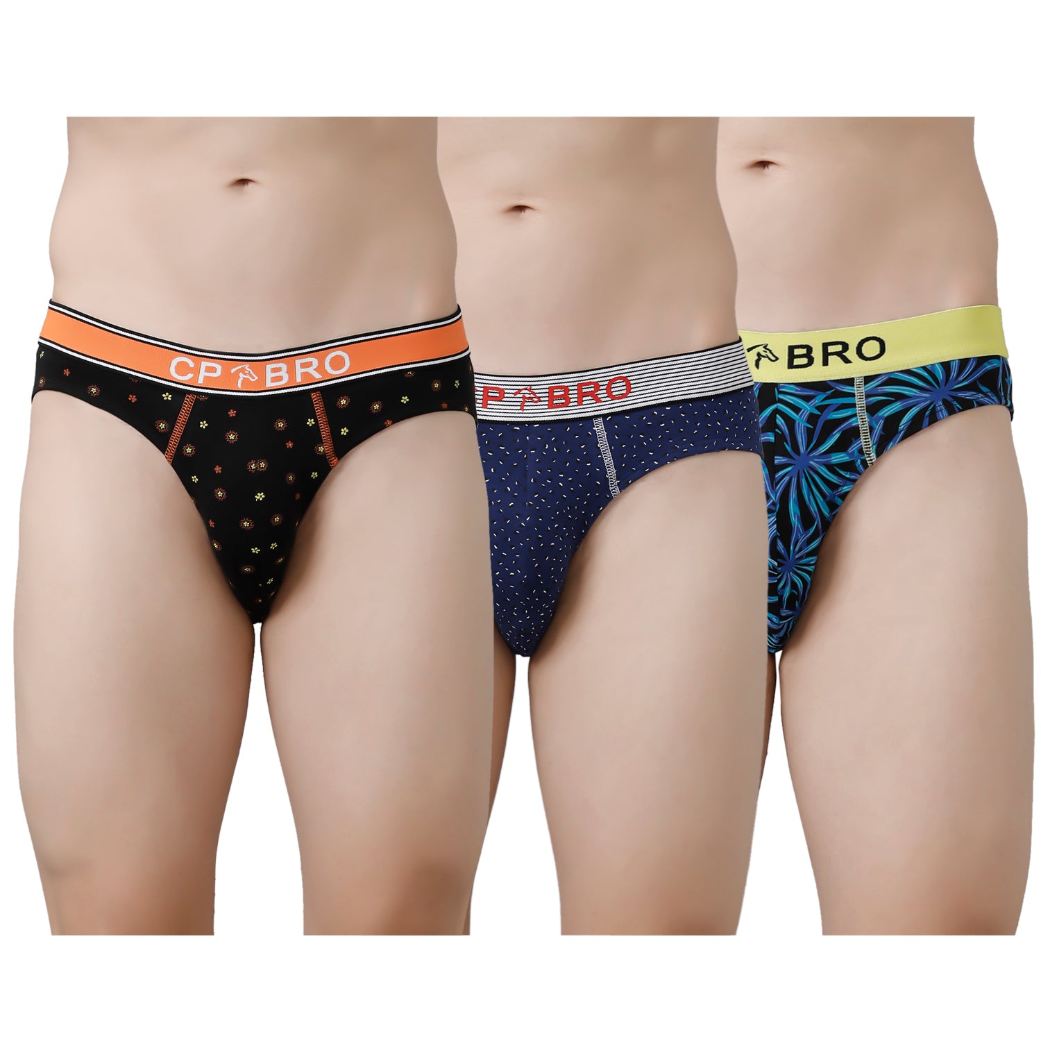 CP BRO Men's Printed Briefs with Exposed Waistband Value Pack - Multicolor (Pack of 3)