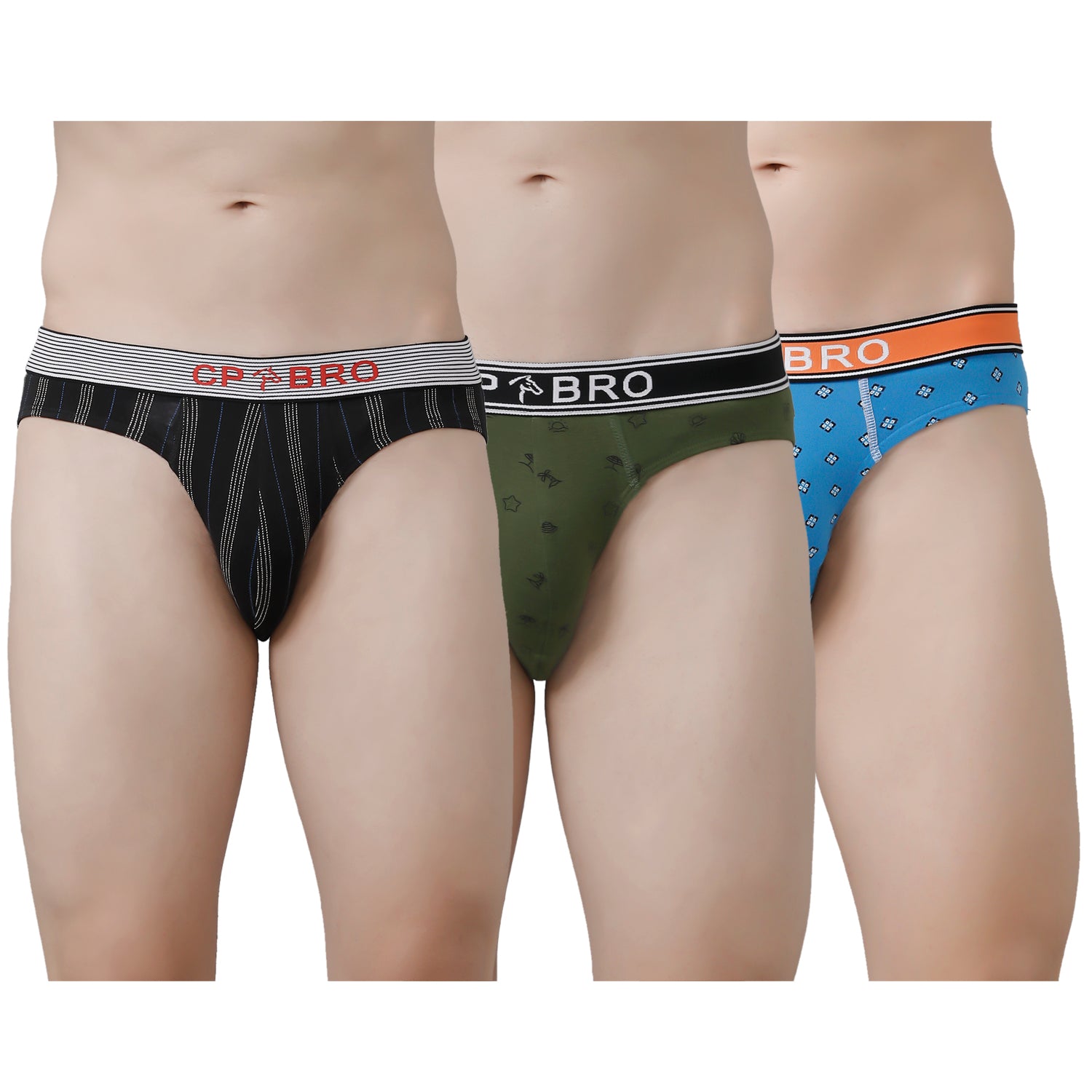 CP BRO Men's Printed Briefs with Exposed Waistband Value Pack - Multicolor (Pack of 3)