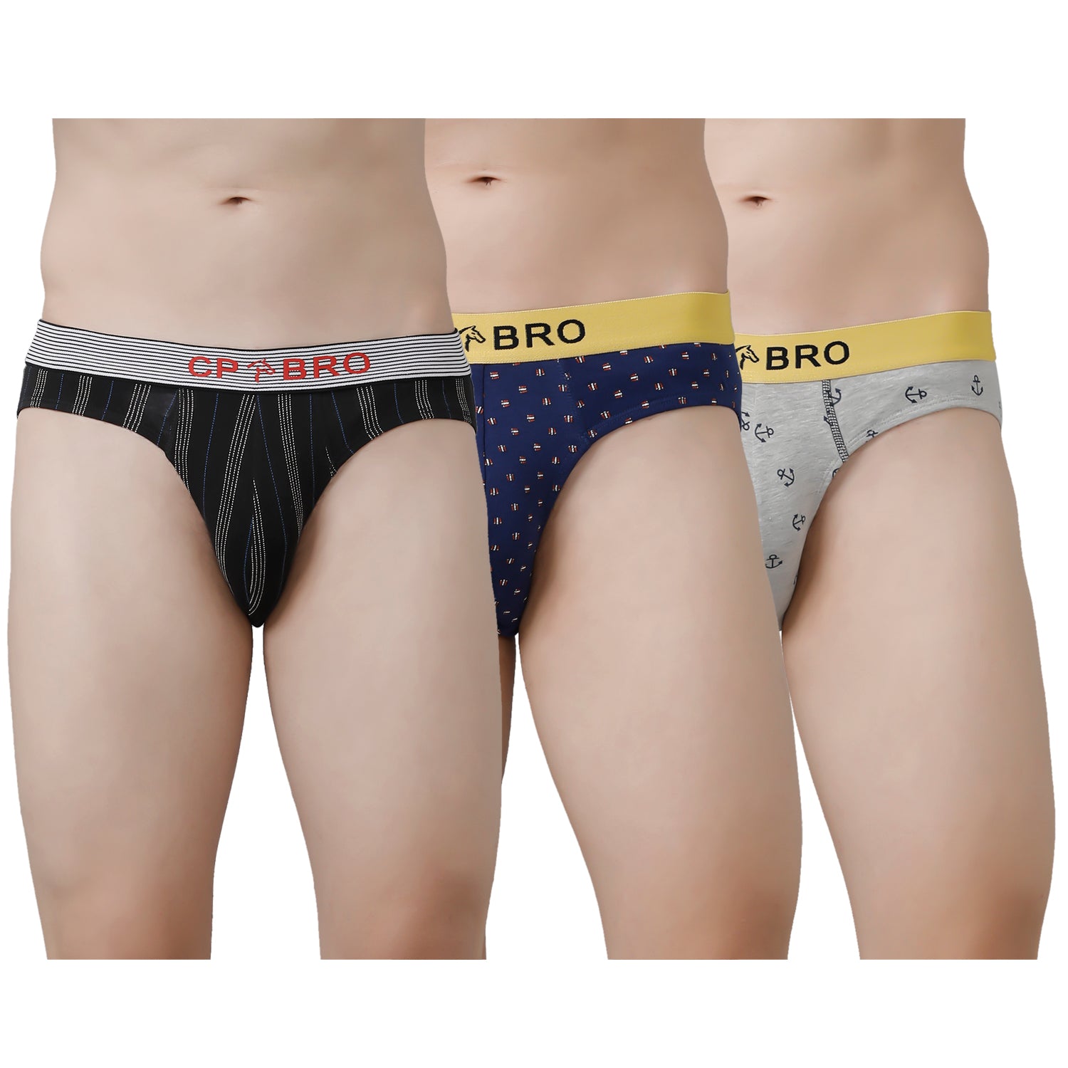 CP BRO Men's Printed Briefs with Exposed Waistband Value Pack - Multicolor (Pack of 3)