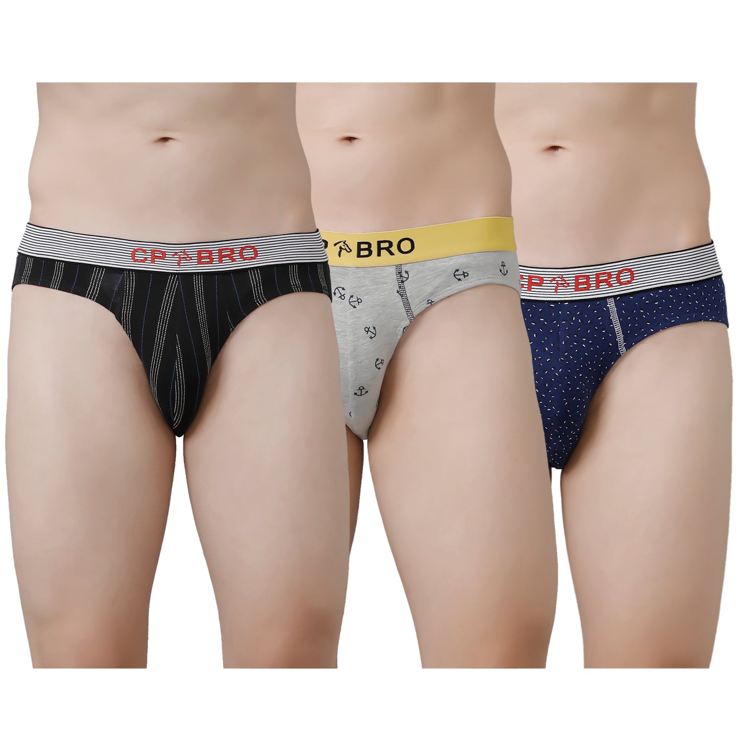 CP BRO Men's Printed Briefs with Exposed Waistband Value Pack - Multicolor (Pack of 3)