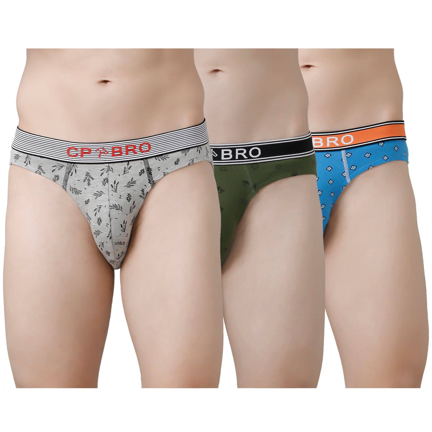 CP BRO Men's Printed Briefs with Exposed Waistband Value Pack - Multicolor (Pack of 3)