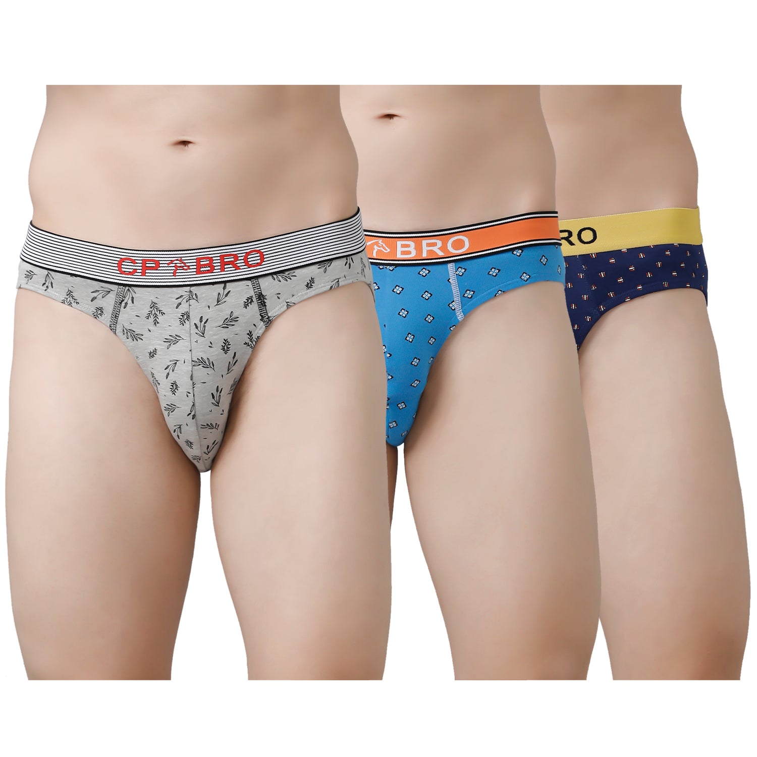 CP BRO Men's Printed Briefs with Exposed Waistband Value Pack - Multicolor (Pack of 3)
