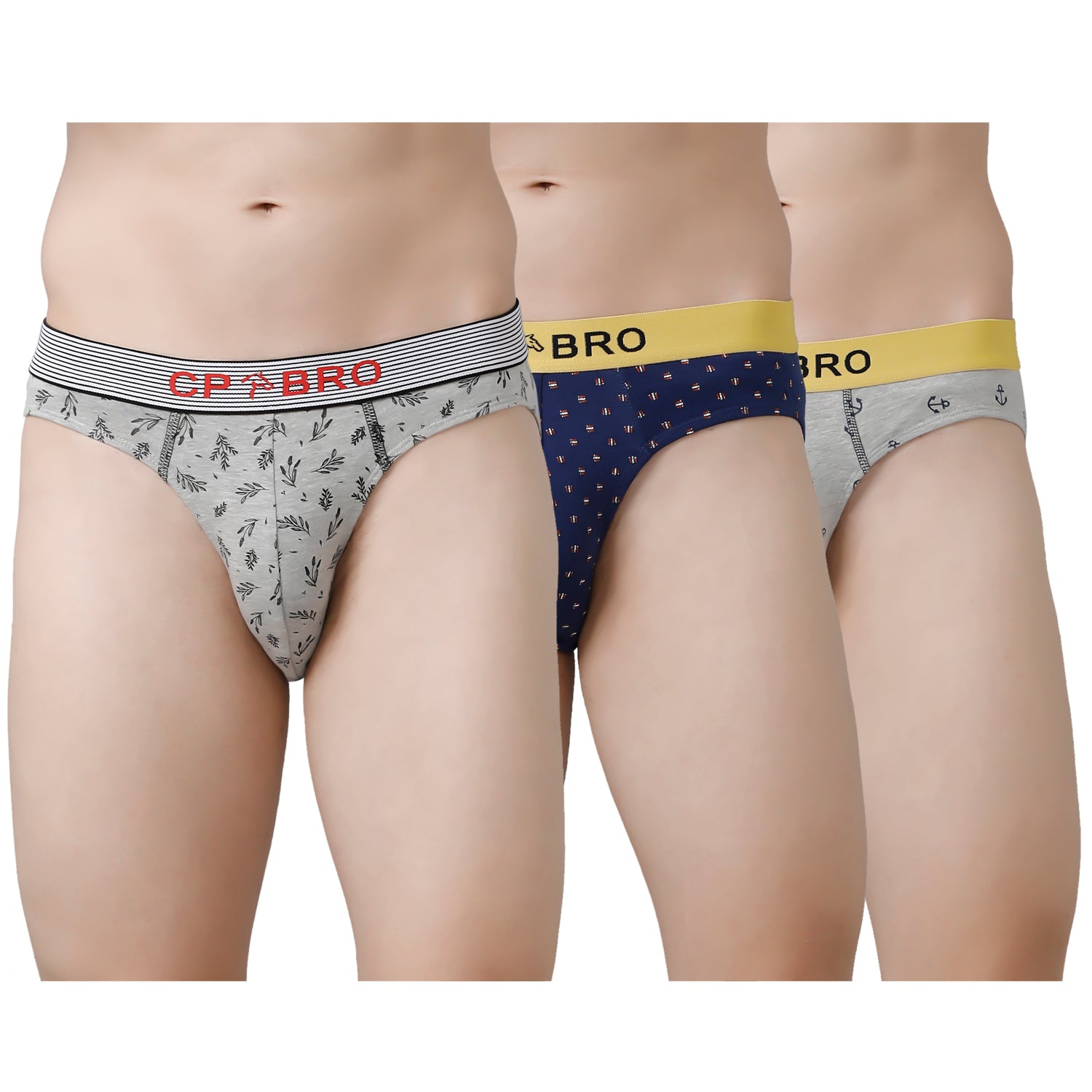 CP BRO Men's Printed Briefs with Exposed Waistband Value Pack - Multicolor (Pack of 3)