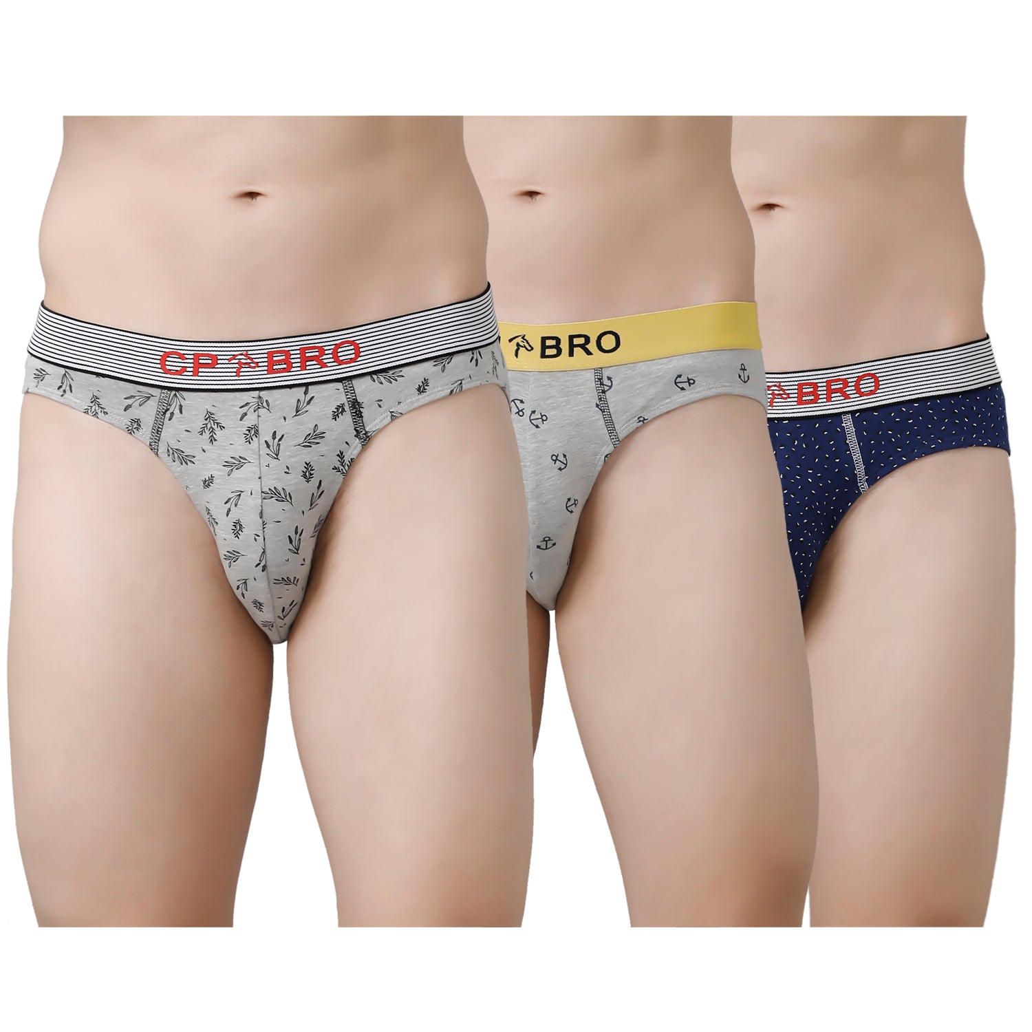 CP BRO Men's Printed Briefs with Exposed Waistband Value Pack - Multicolor (Pack of 3)