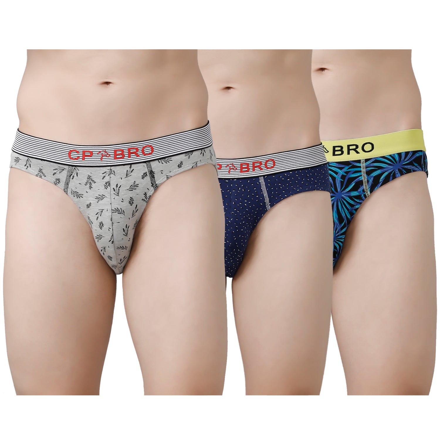 CP BRO Men's Printed Briefs with Exposed Waistband Value Pack - Multicolor (Pack of 3)