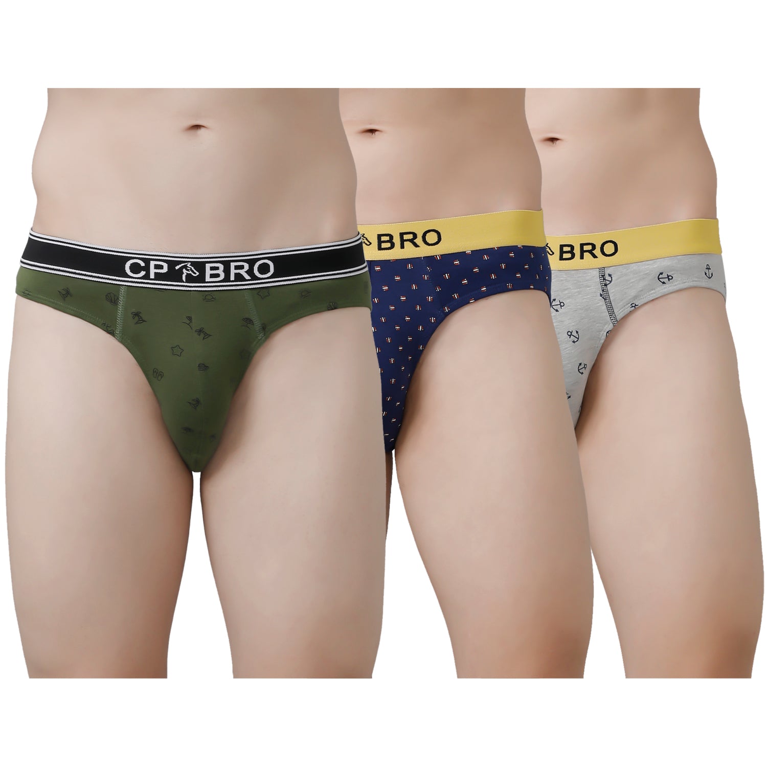 CP BRO Men's Printed Briefs with Exposed Waistband Value Pack - Multicolor (Pack of 3)