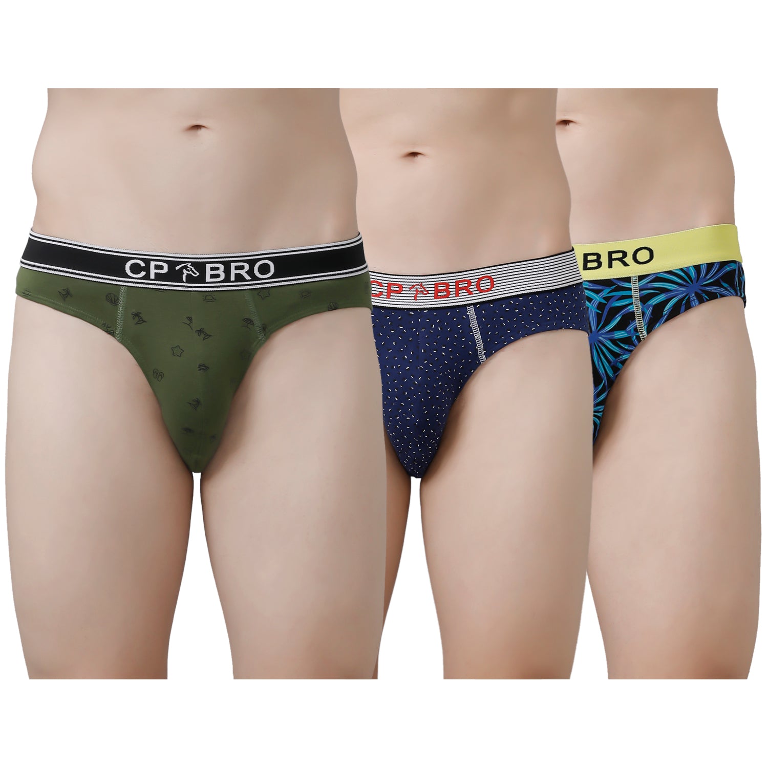 CP BRO Men's Printed Briefs with Exposed Waistband Value Pack - Multicolor (Pack of 3)