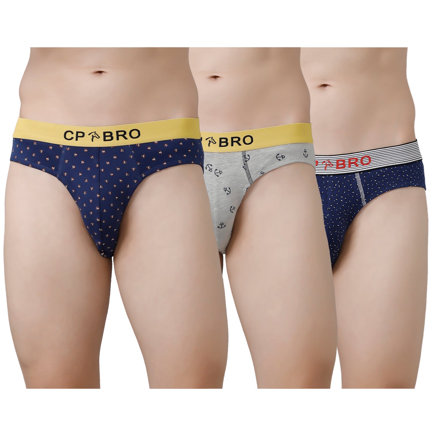 CP BRO Men's Printed Briefs with Exposed Waistband Value Pack - Multicolor (Pack of 3)