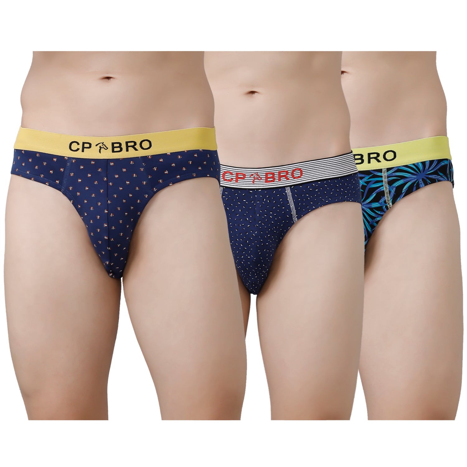 CP BRO Men's Printed Briefs with Exposed Waistband Value Pack - Multicolor (Pack of 3)