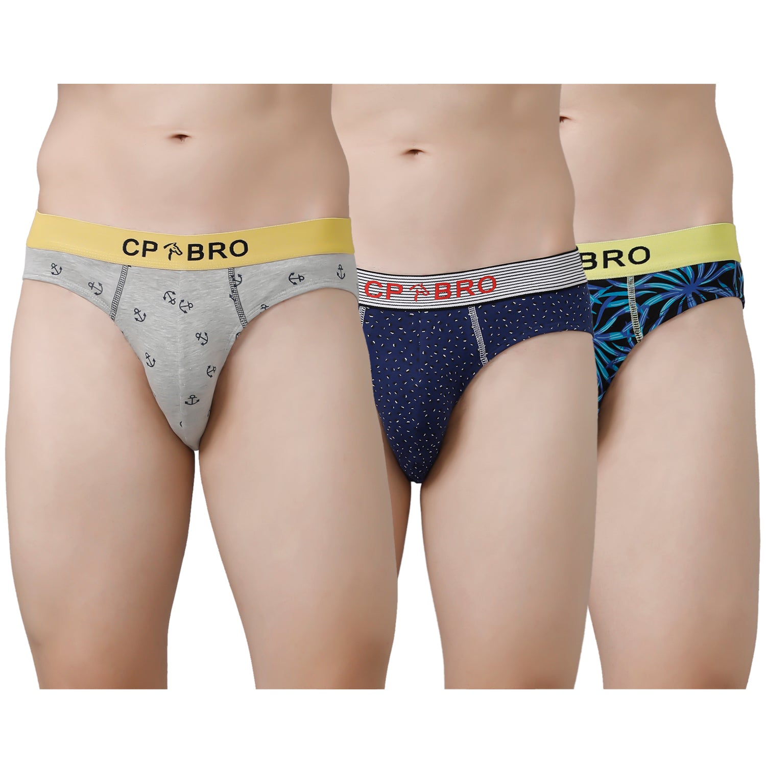 CP BRO Men's Printed Briefs with Exposed Waistband Value Pack - Multicolor (Pack of 3)