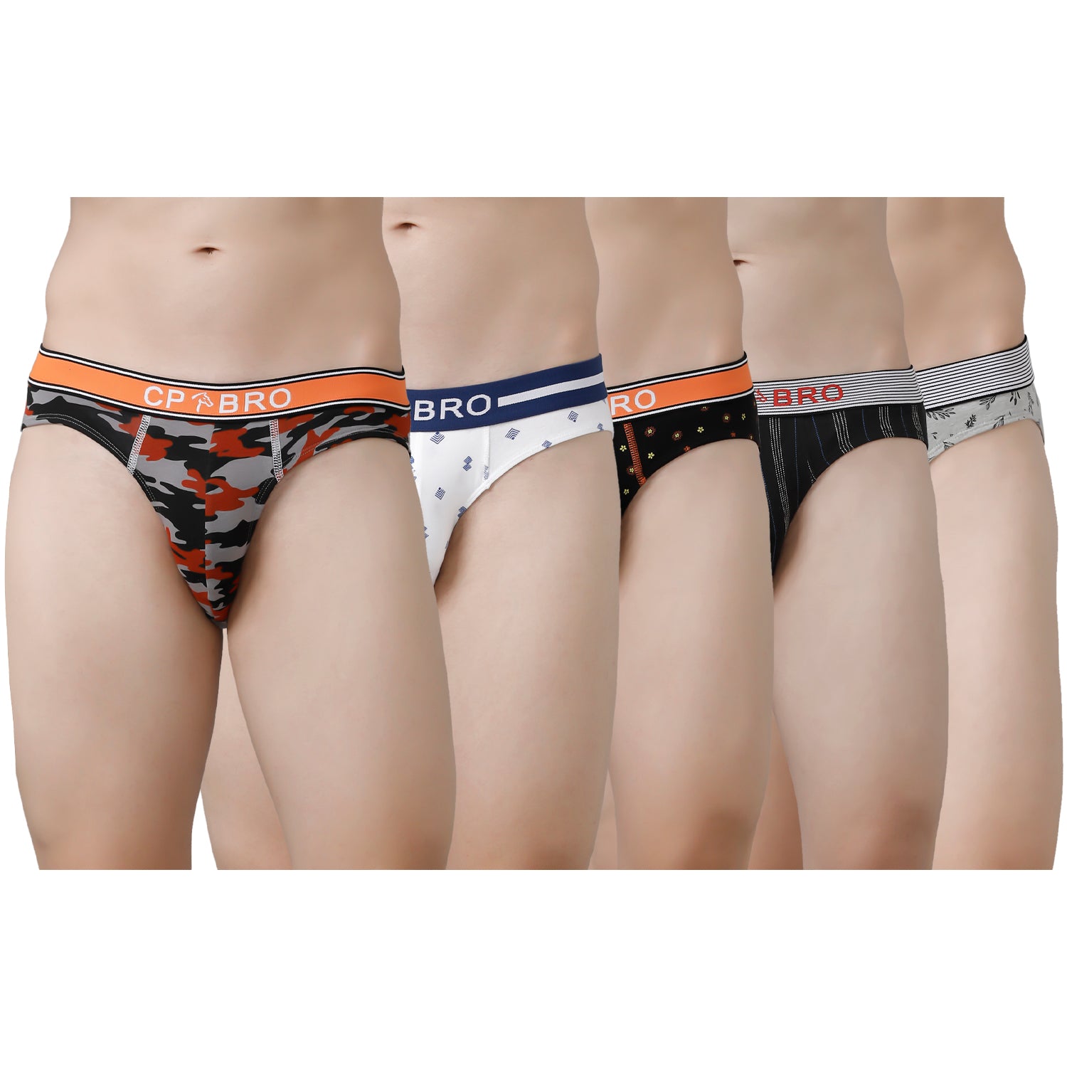 CP BRO Men's Printed Briefs with Exposed Waistband Value Pack - Multicolor (Pack of 5)
