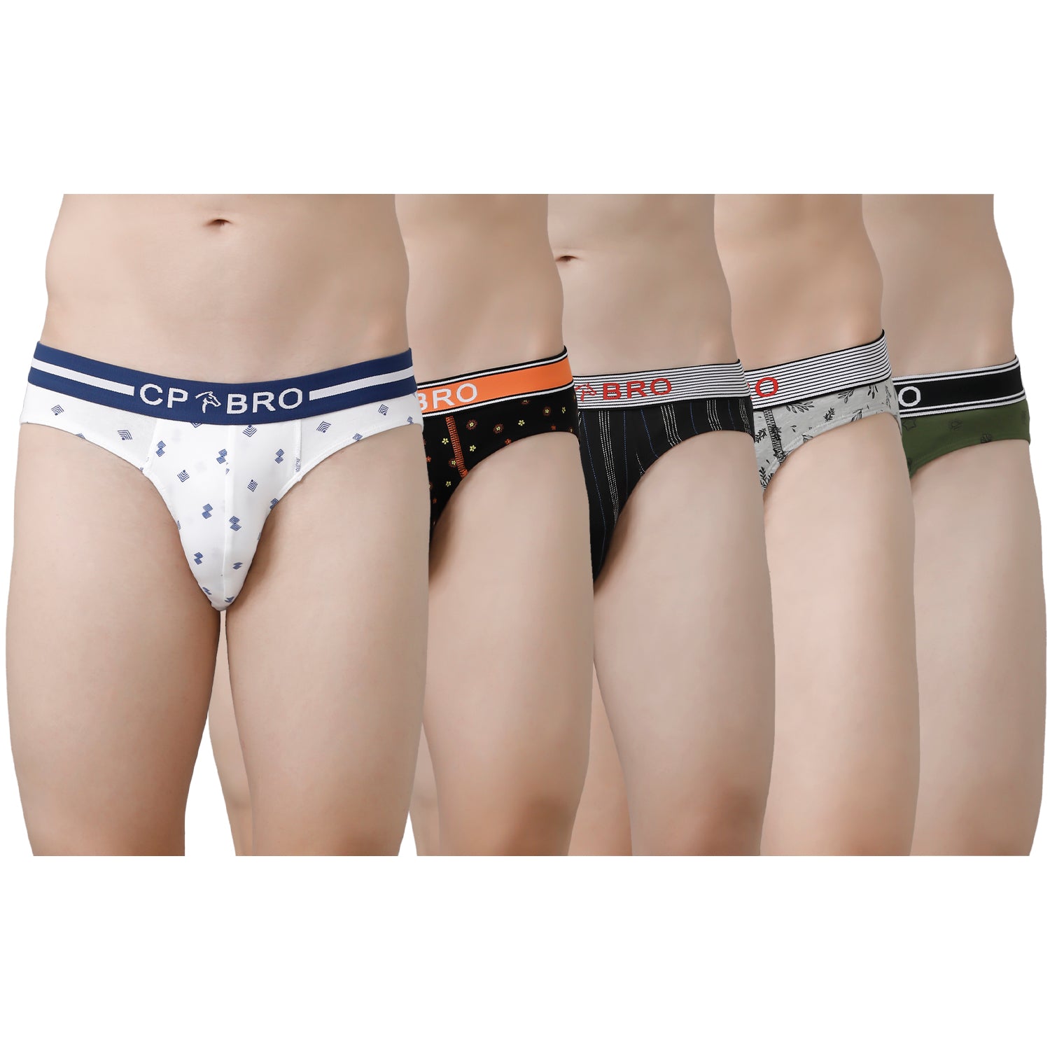 CP BRO Men's Printed Briefs with Exposed Waistband Value Pack - Multicolor (Pack of 5)