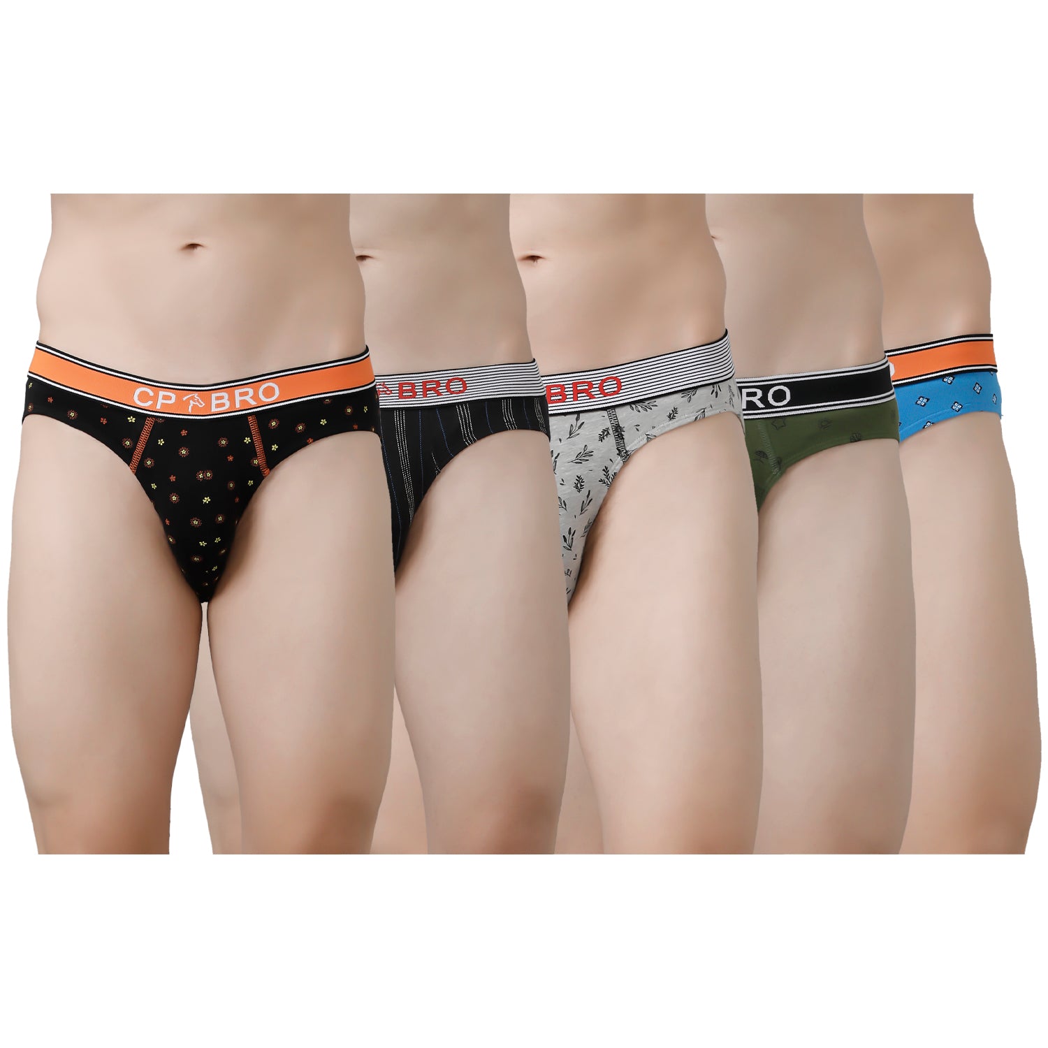 CP BRO Men's Printed Briefs with Exposed Waistband Value Pack - Multicolor (Pack of 5)