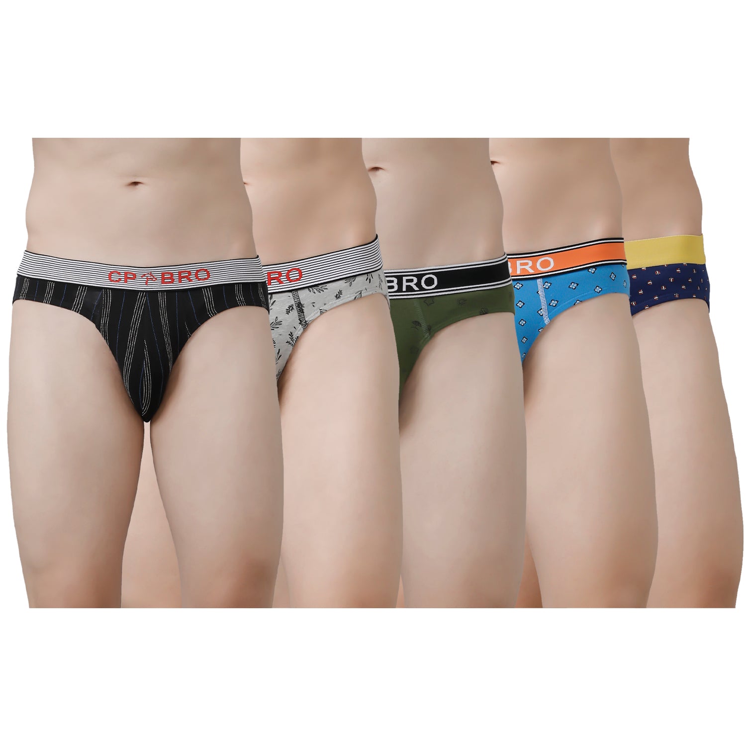 CP BRO Men's Printed Briefs with Exposed Waistband Value Pack - Multicolor (Pack of 5)