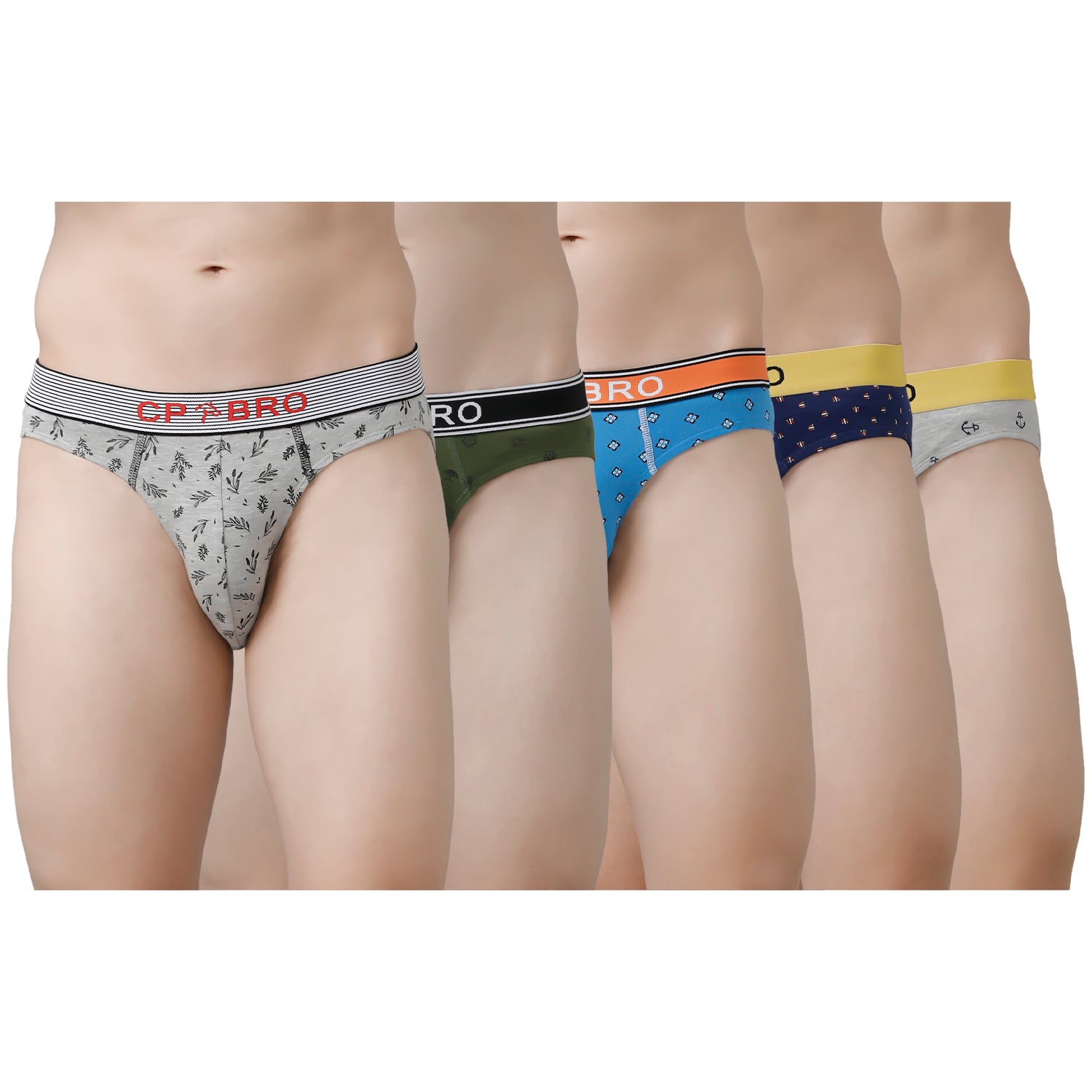 CP BRO Men's Printed Briefs with Exposed Waistband Value Pack - Multicolor (Pack of 5)