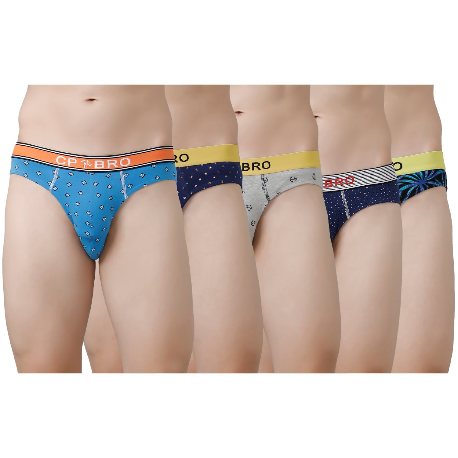 CP BRO Men's Printed Briefs with Exposed Waistband Value Pack - Multicolor (Pack of 5)