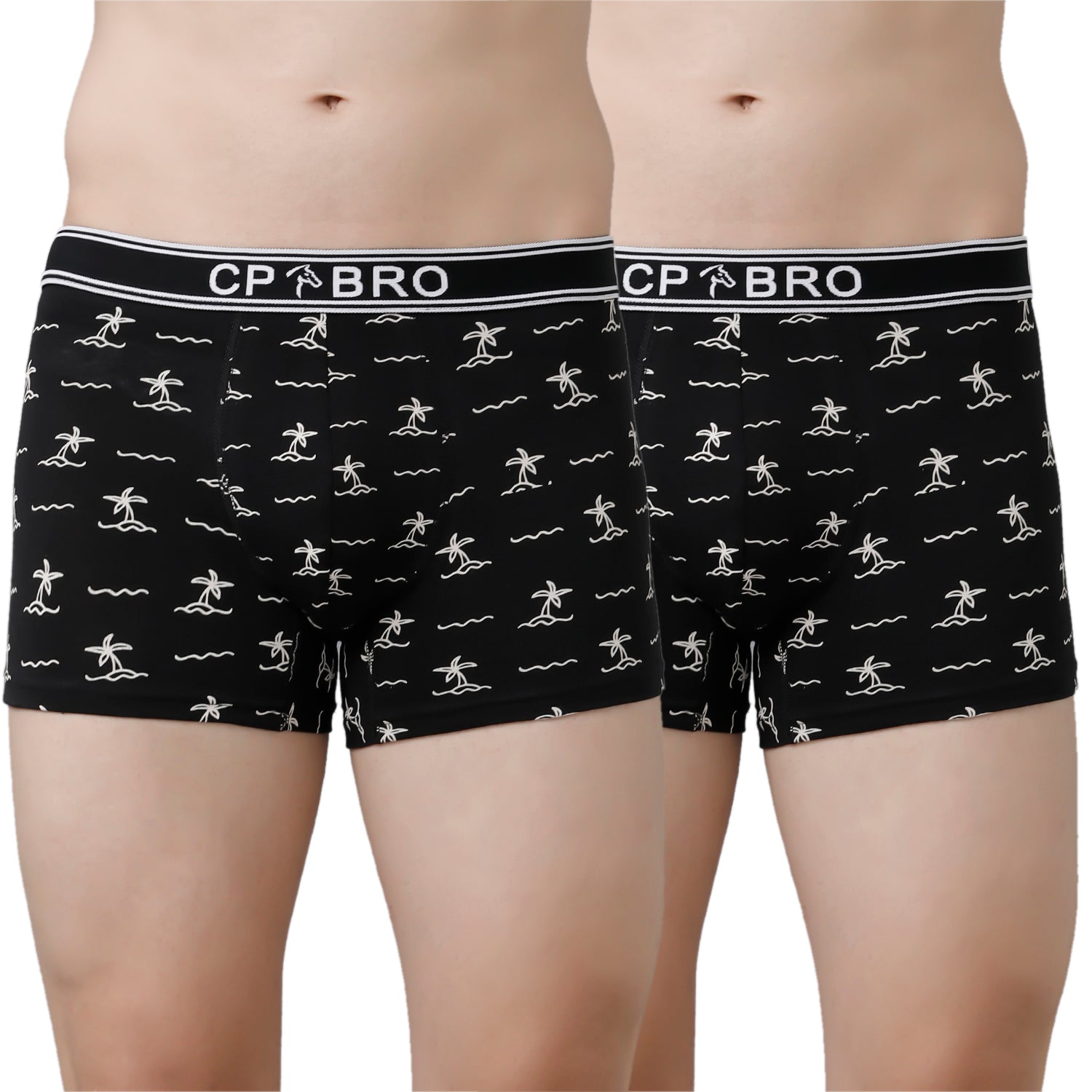 CP BRO Men's Printed Trunks with Exposed Waistband Value Pack - Black (Pack of 2)
