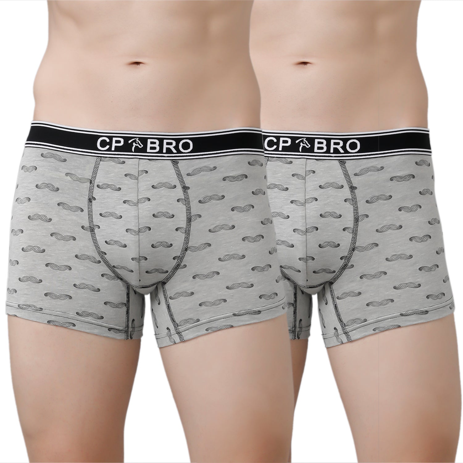 CP BRO Men's Printed Trunks with Exposed Waistband Value Pack - Grey (Pack of 2)
