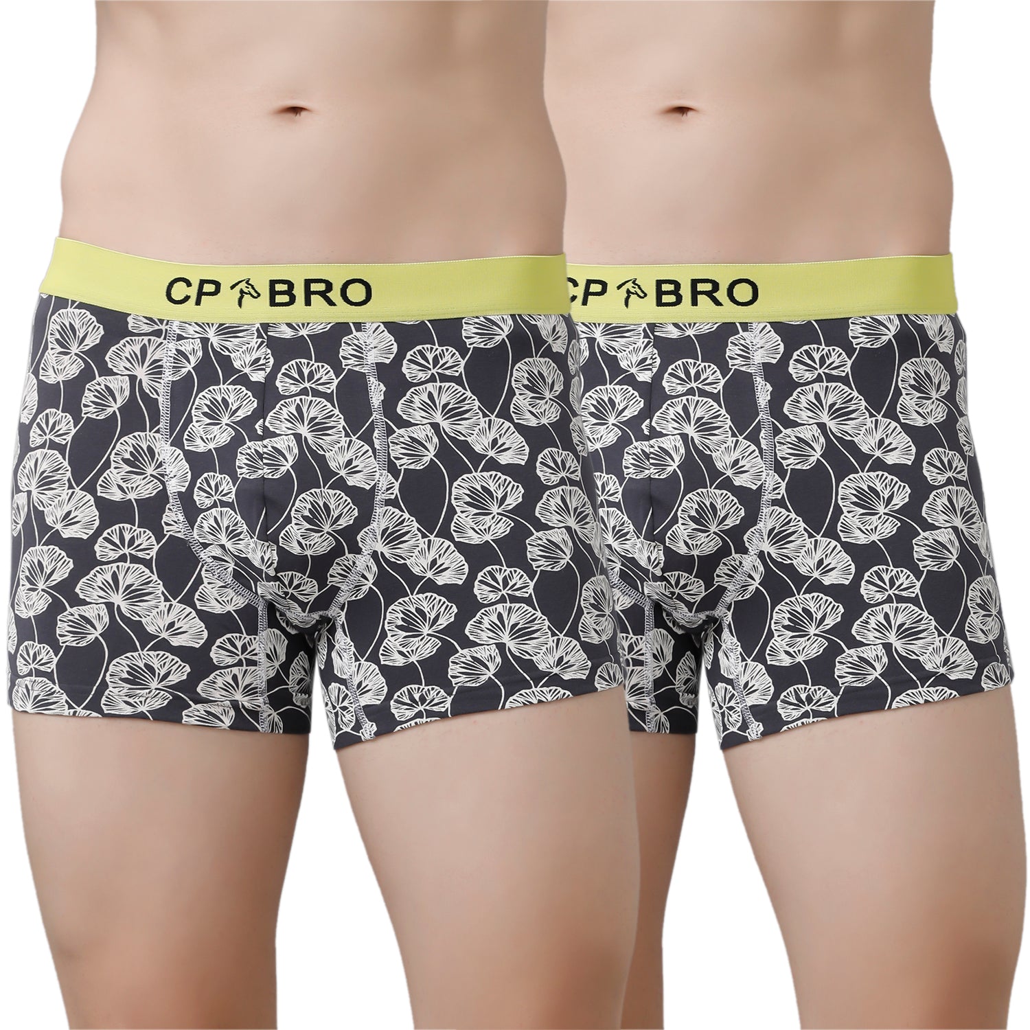CP BRO Men's Printed Trunks with Exposed Waistband Value Pack - Grey Leaf & Grey Leaf (Pack of 2)