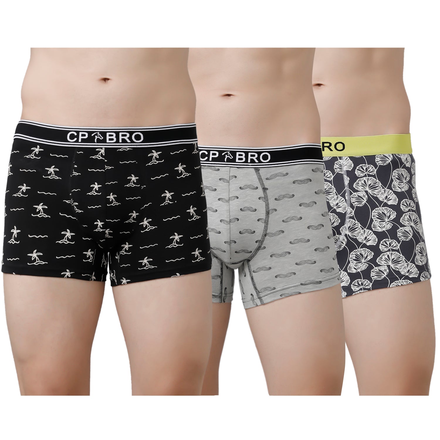 CP BRO Men's Printed Trunks with Exposed Waistband Value Pack - Multic