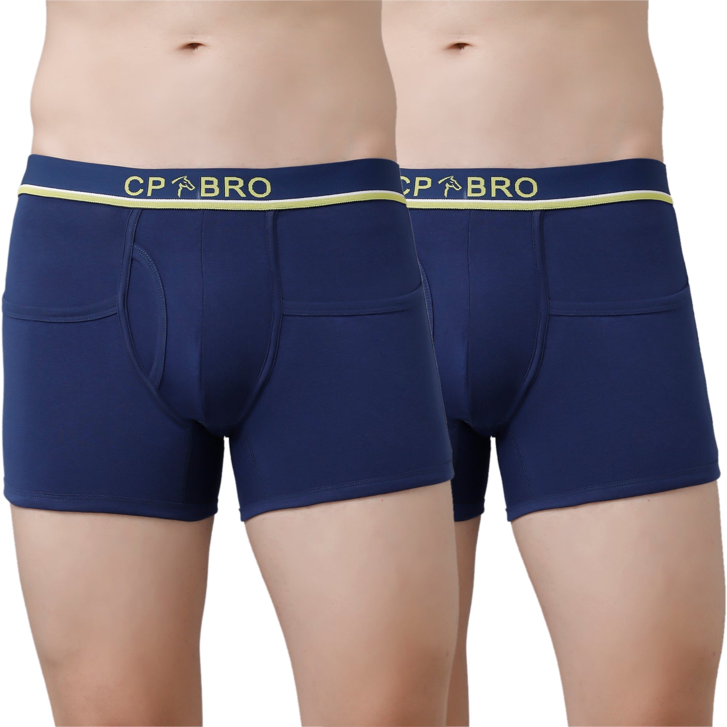 CP BRO Men's Solid Trunks with Exposed Waistband Value Pack - Blue (Pack of 2)